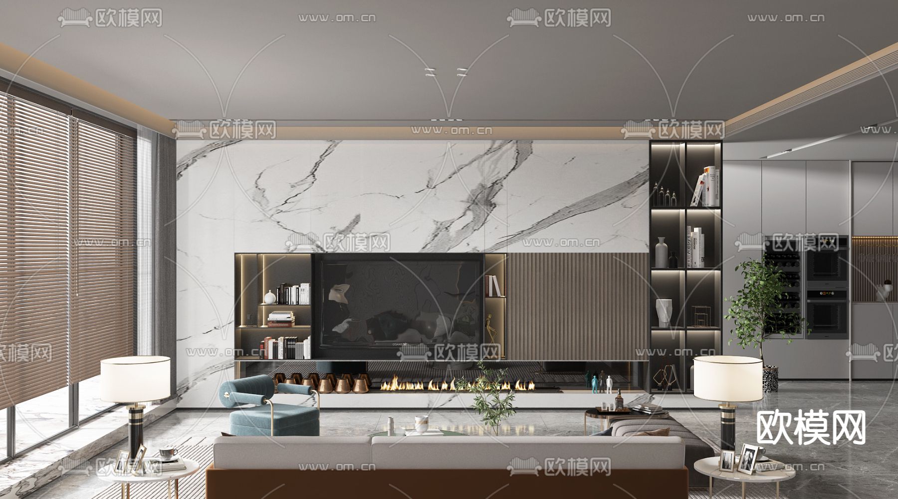 现代轻奢客厅3d模型
