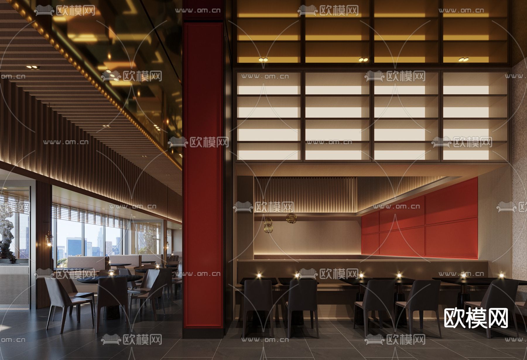 新中式主题餐厅3d模型