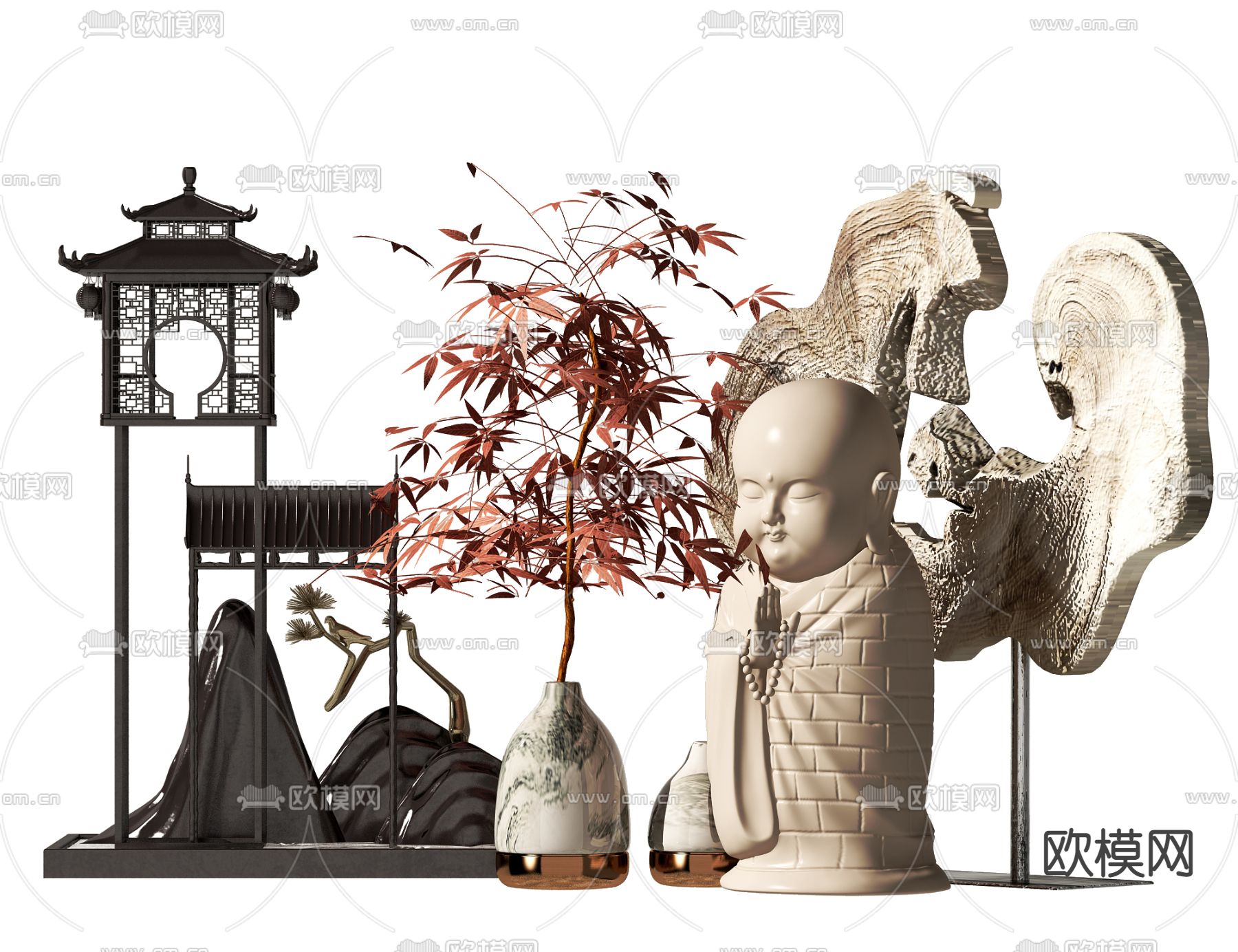 新中式花瓶佛像饰品摆件3d模型