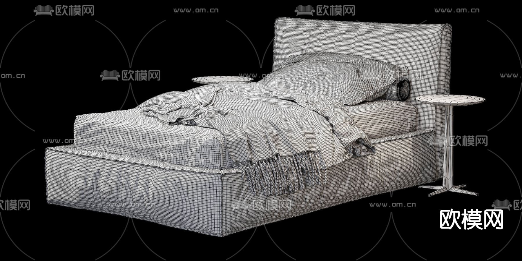 现代布艺单人床3d模型下载（渲染图3）