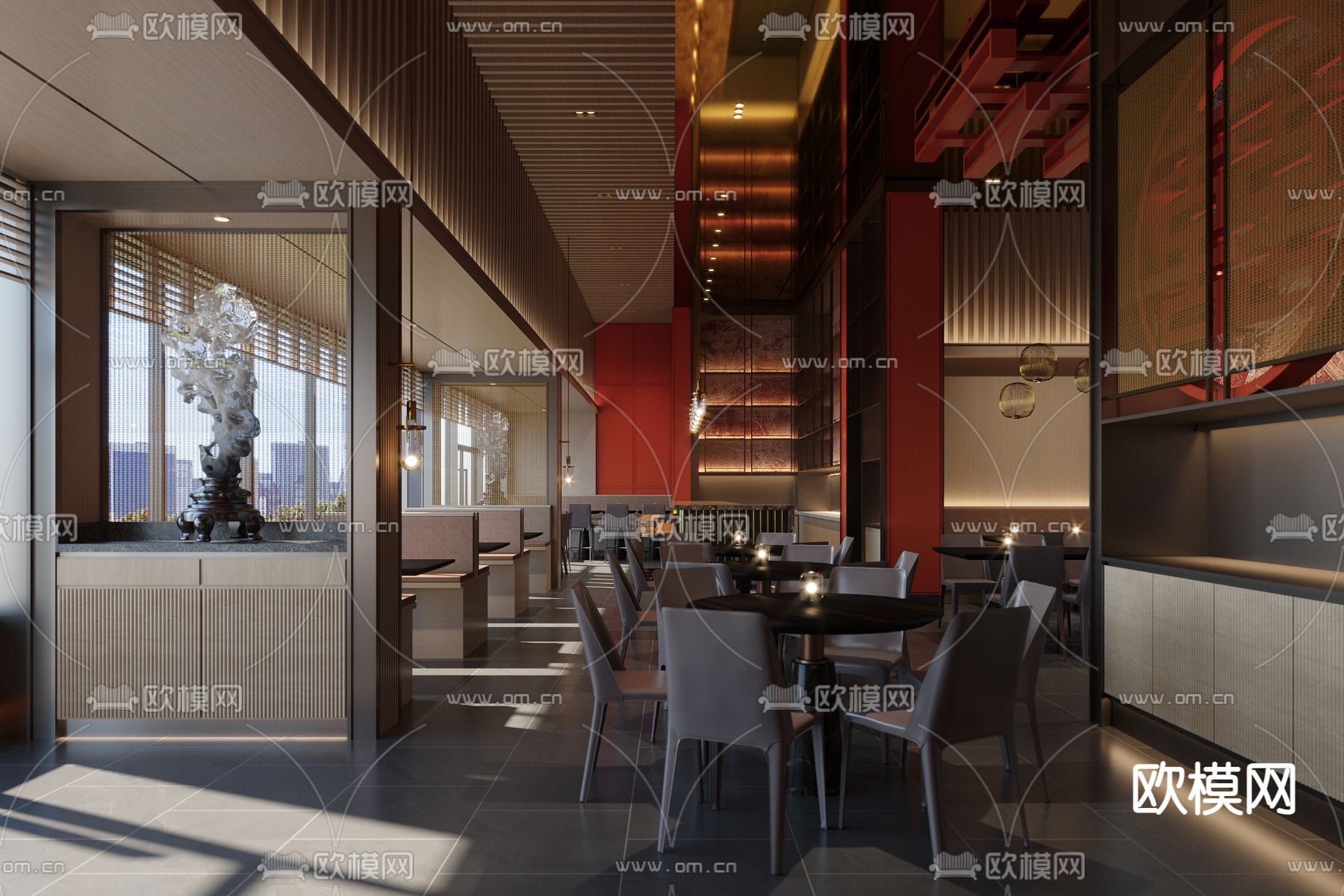 新中式主题餐厅3d模型