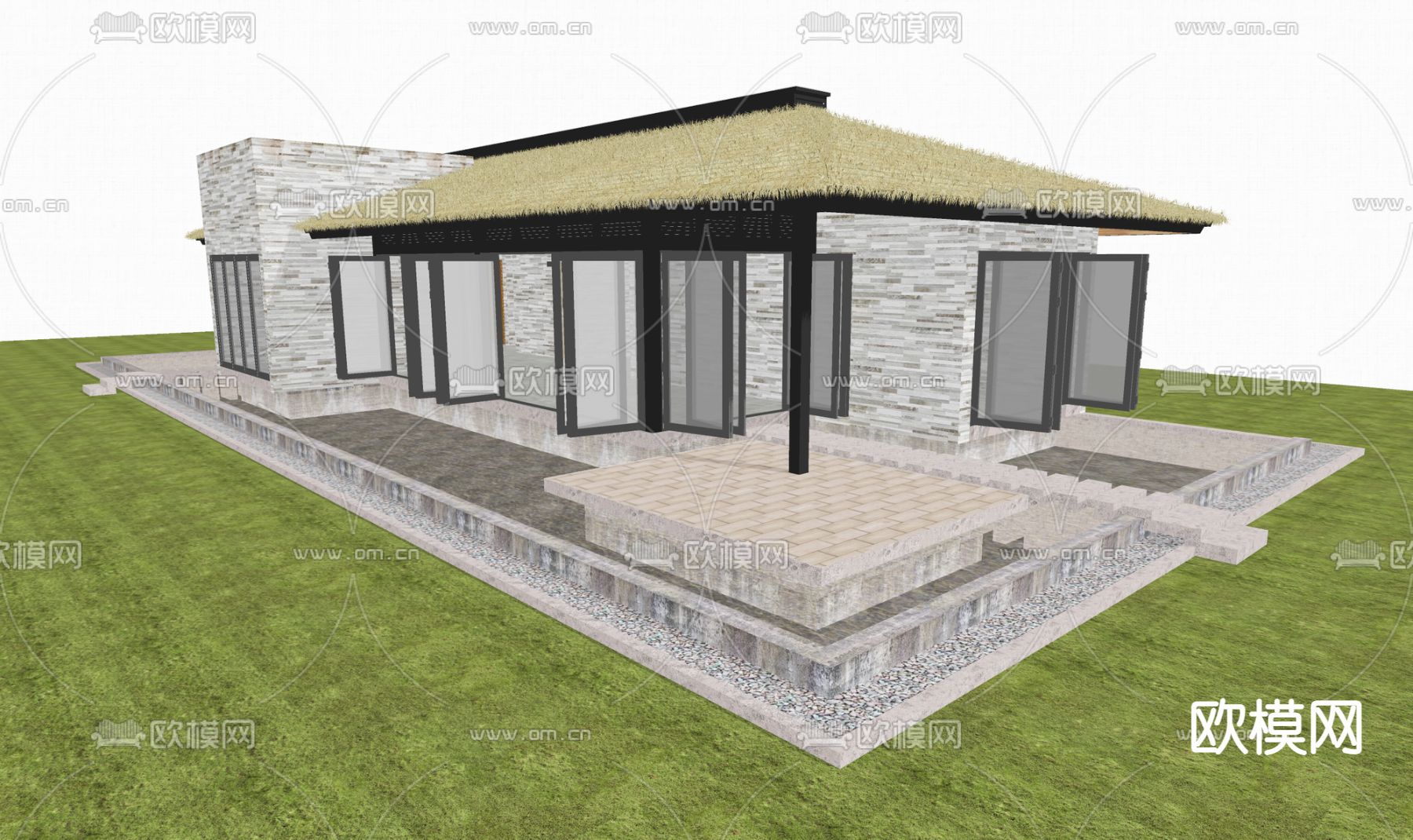 现代民宿酒店建筑su模型下载（渲染图2）