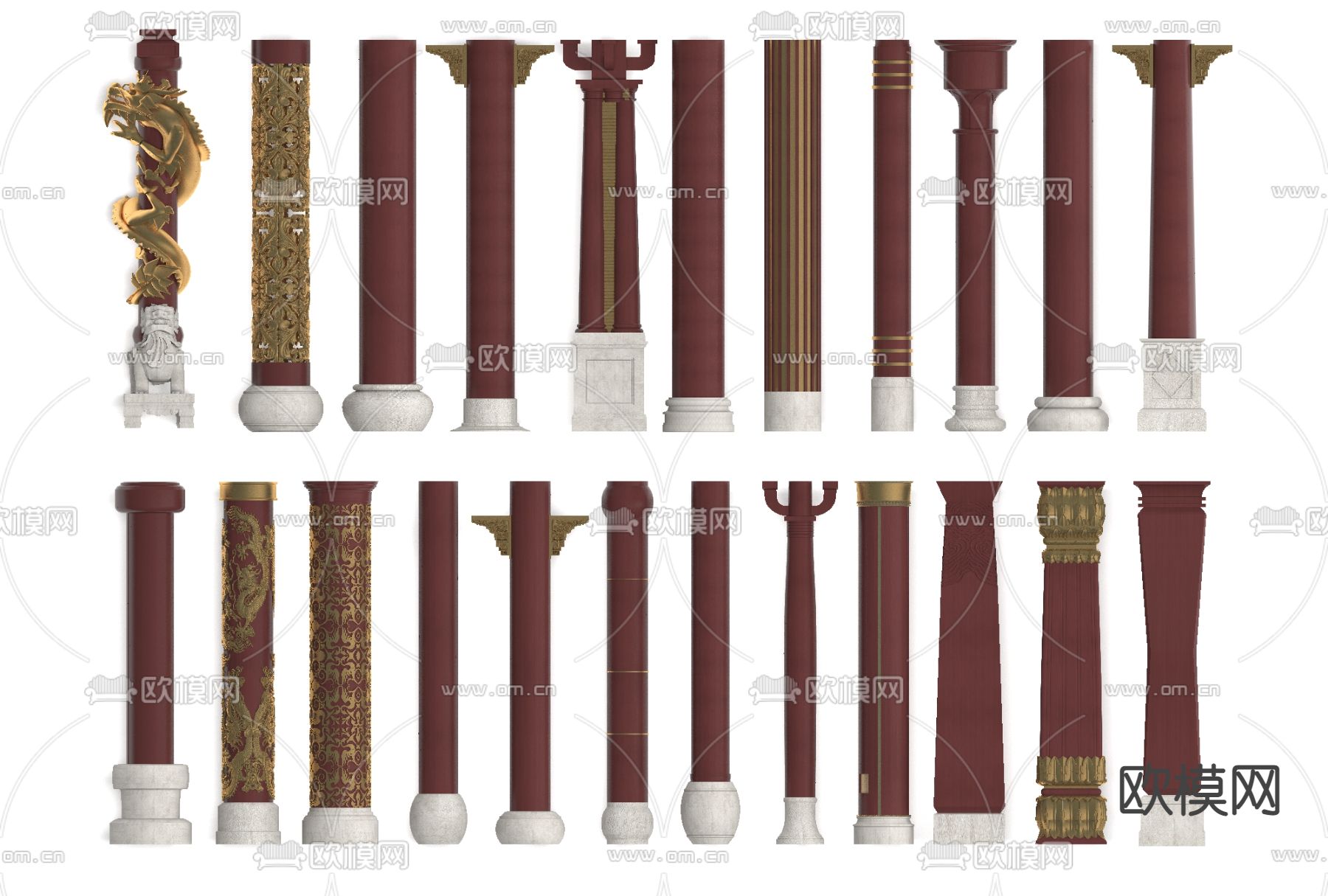 中式实木柱子免费3d模型下载