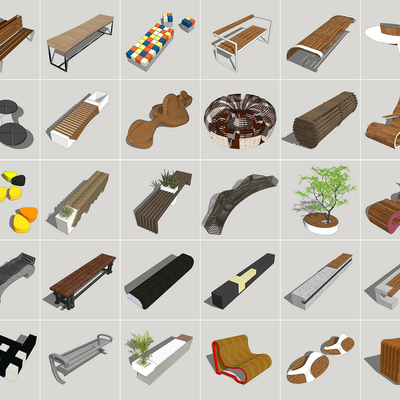  现代户外长凳坐椅su模型 