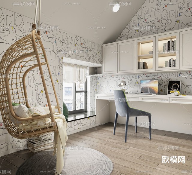 现代书房3d模型下载(渲染图2)