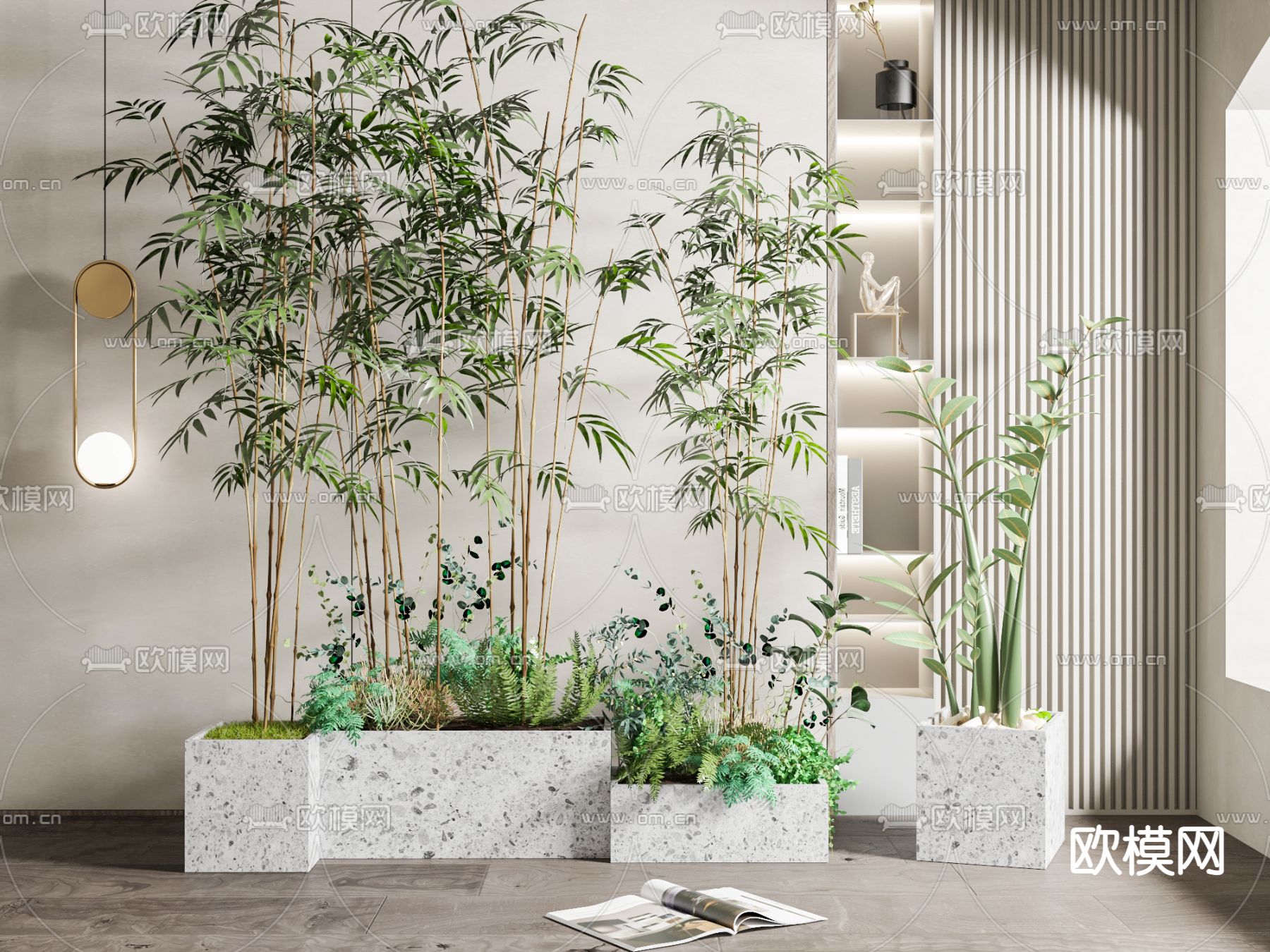 现代竹子盆栽3d模型下载