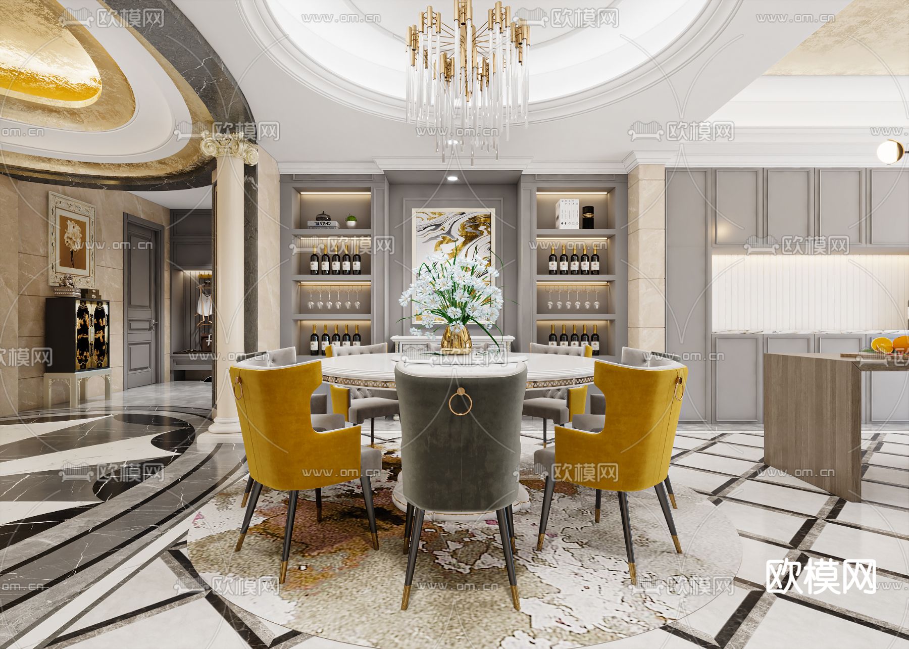 简欧轻奢客餐厅3d模型下载（渲染图4）