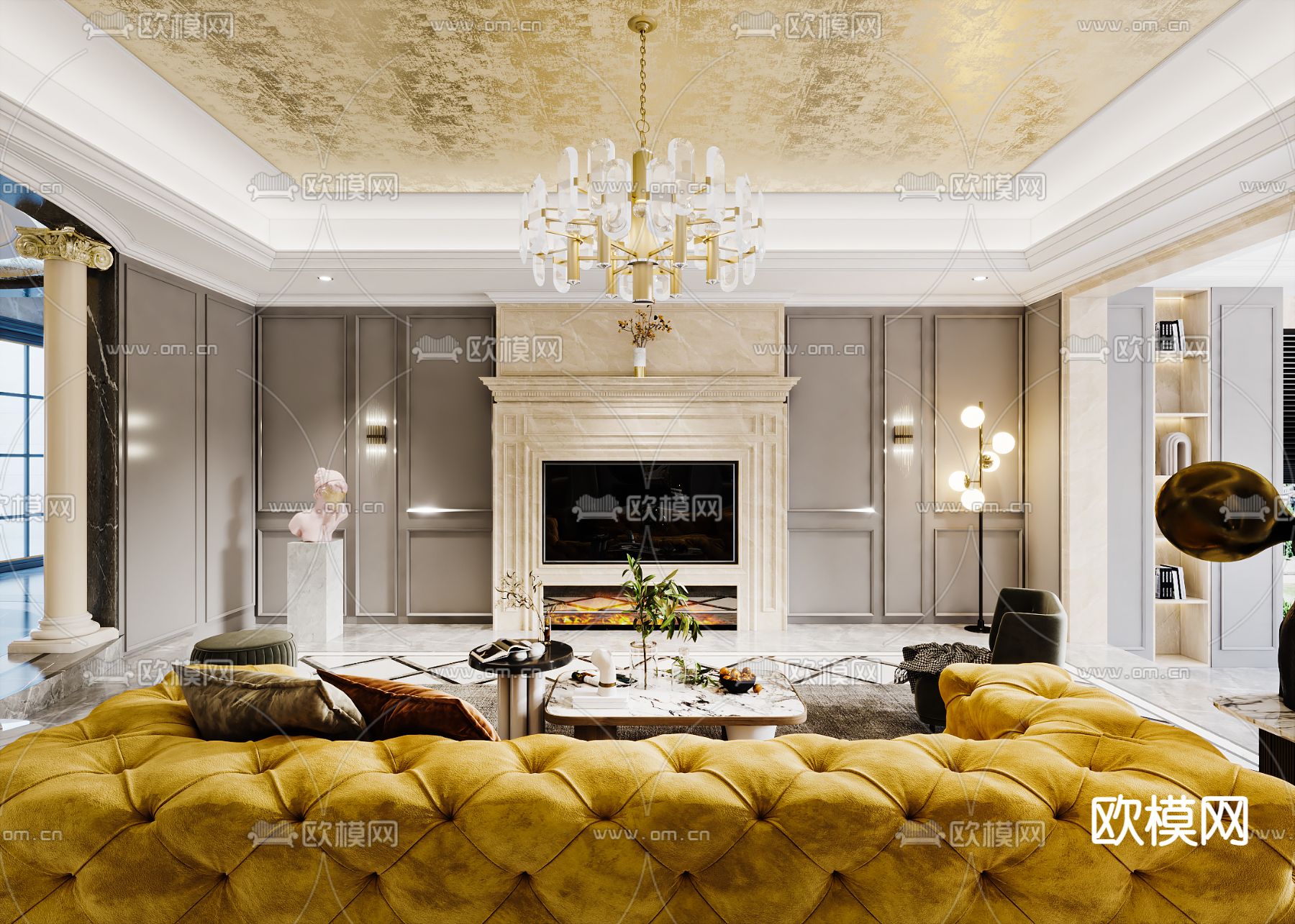 简欧轻奢客餐厅3d模型下载（渲染图2）