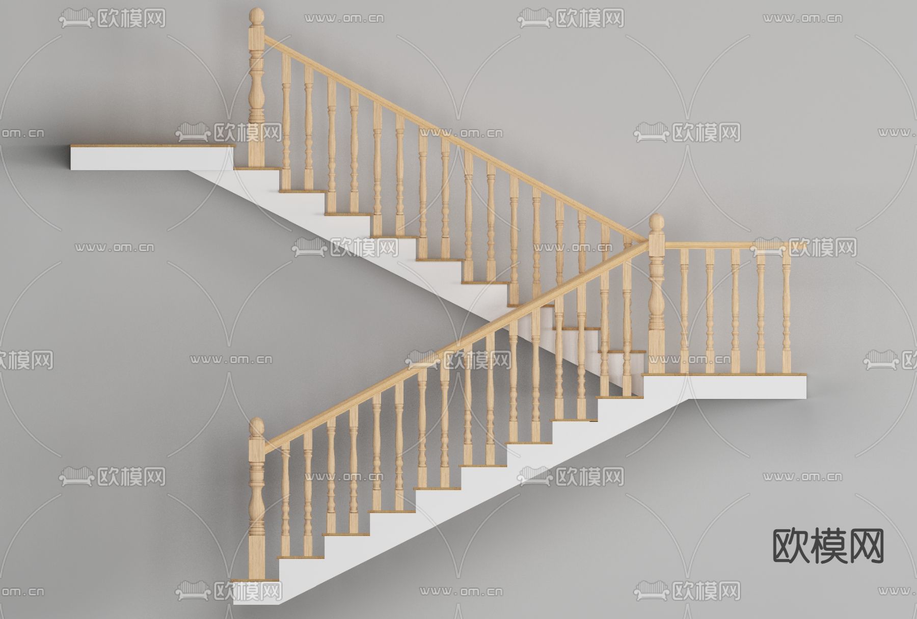 北欧实木楼梯栏杆免费3d模型下载