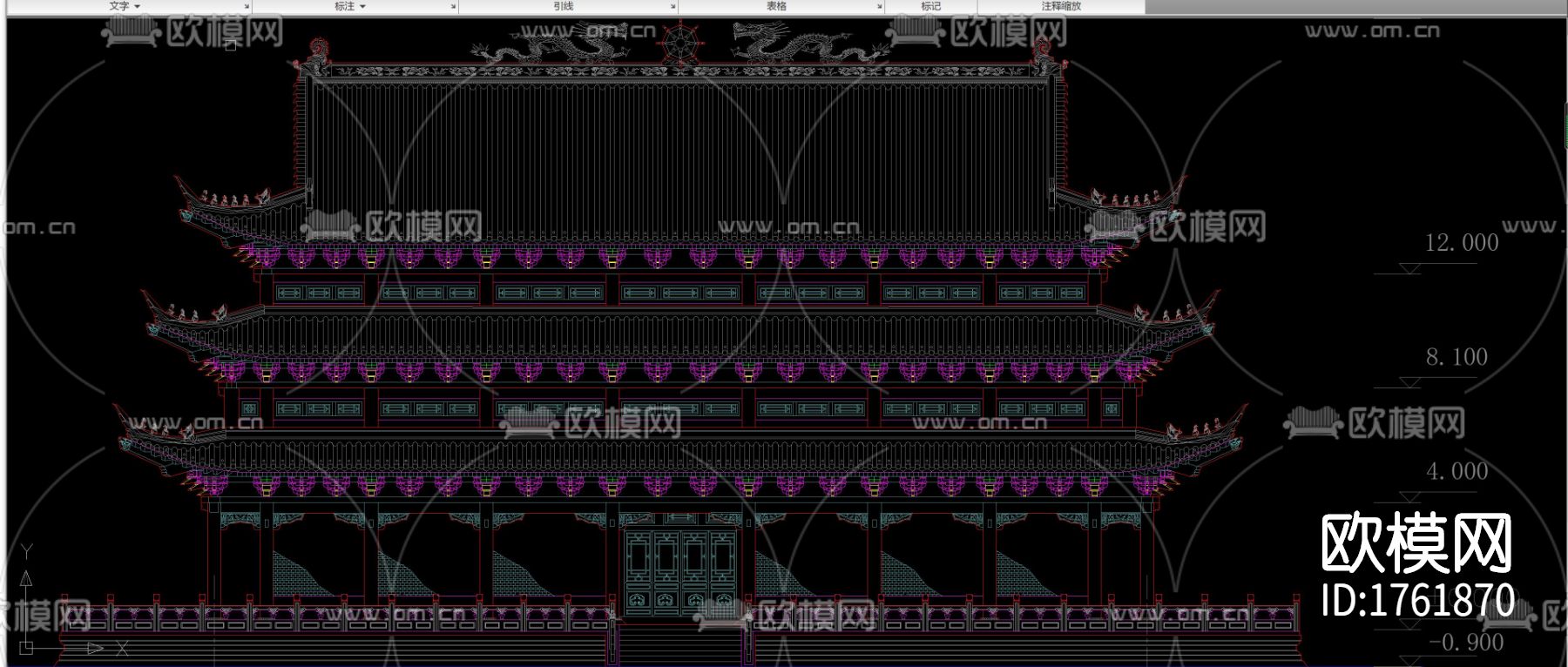 古建筑宝殿cad施工图下载（渲染图5）