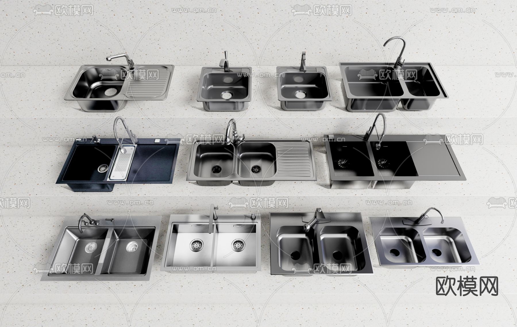 现代不锈钢水槽su模型下载（渲染图1）