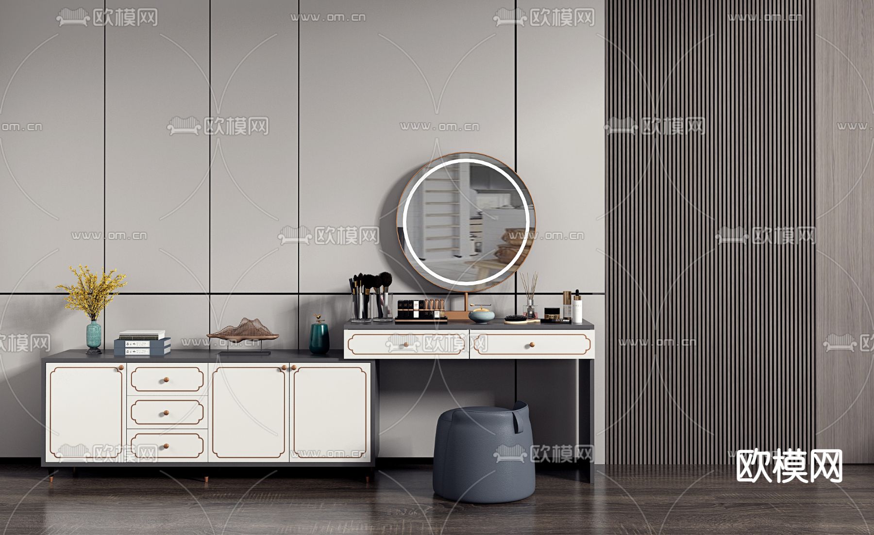 新中式梳妆台su模型下载（渲染图1）