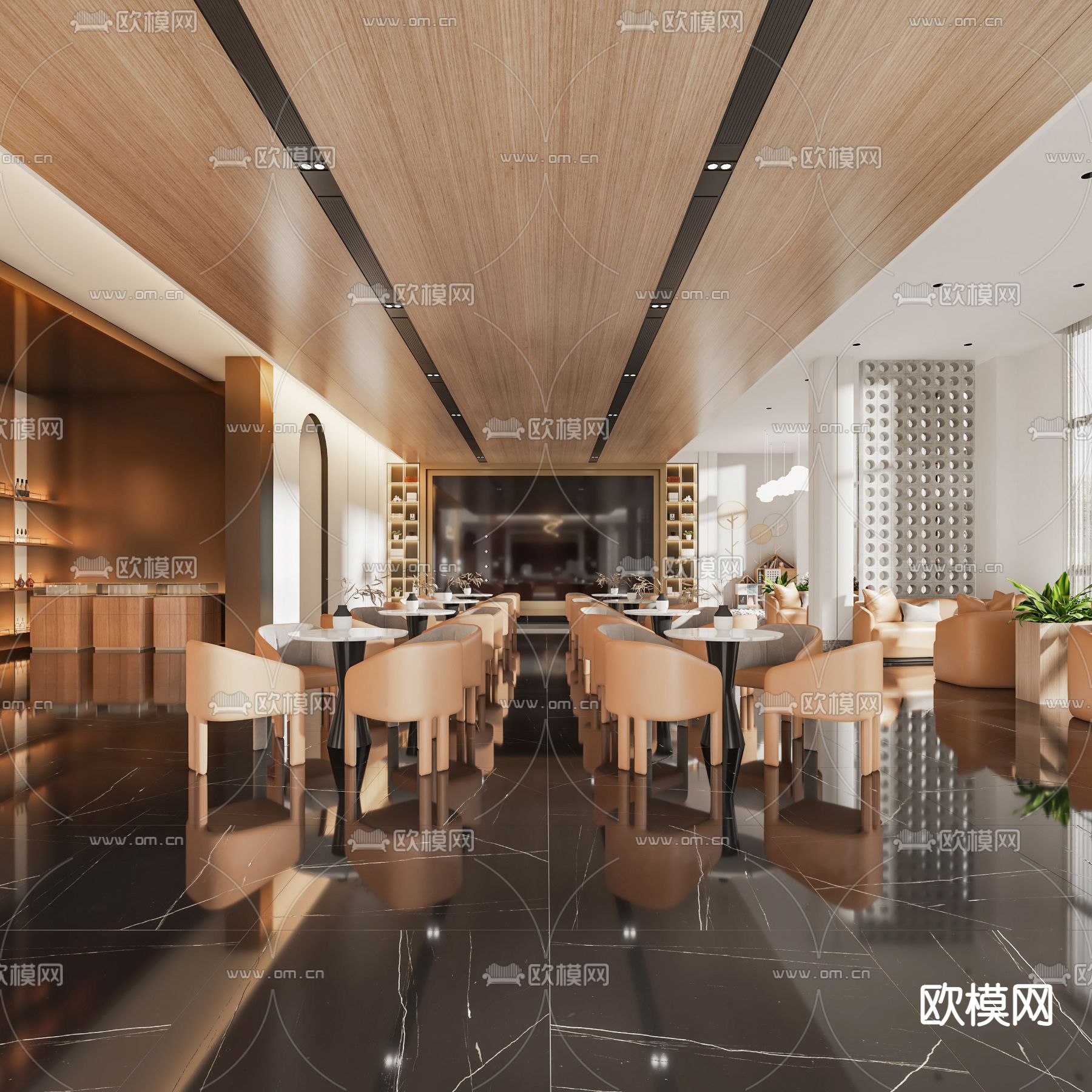 现代售楼处洽谈区3d模型下载（渲染图1）