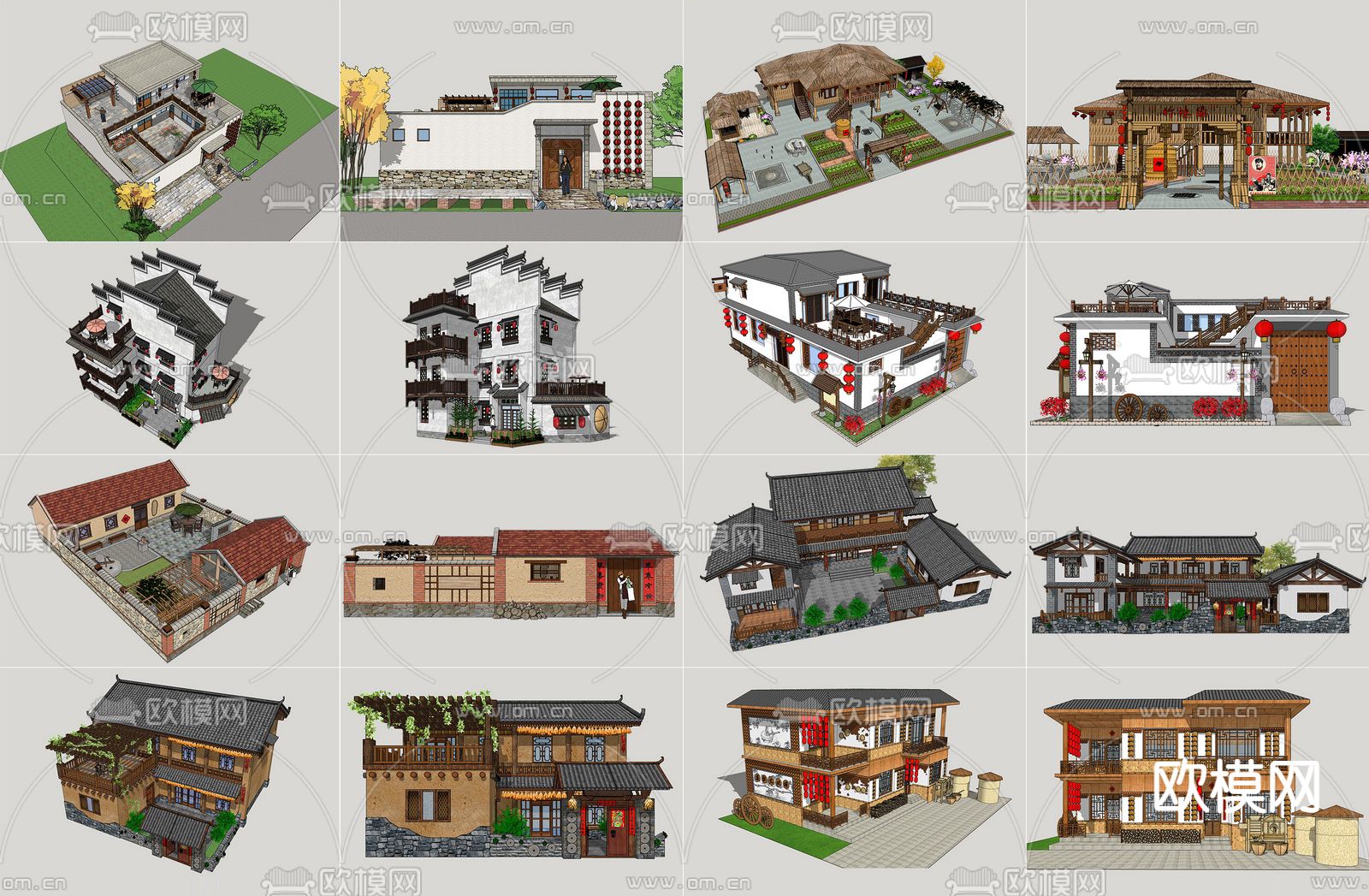 新中式农家乐小院su模型下载