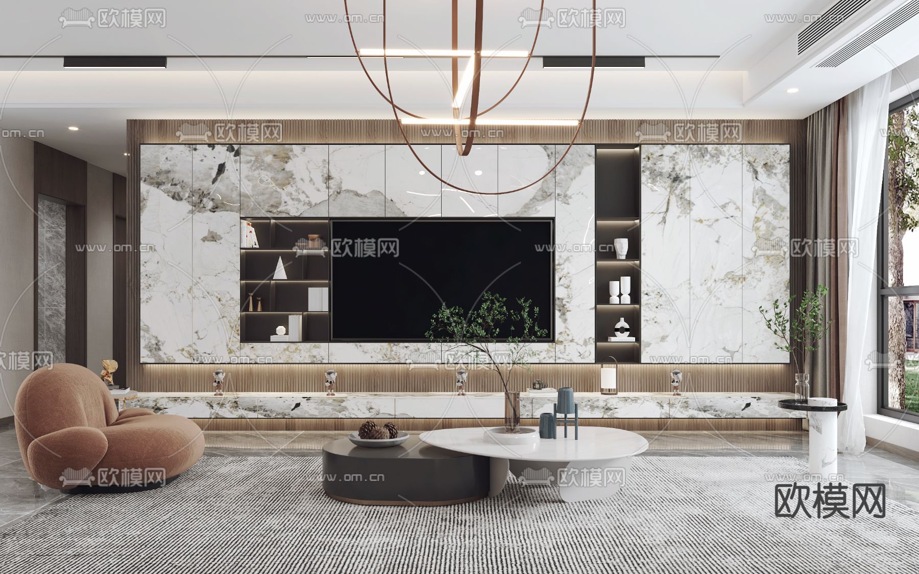 现代轻奢客厅3d模型下载（渲染图2）
