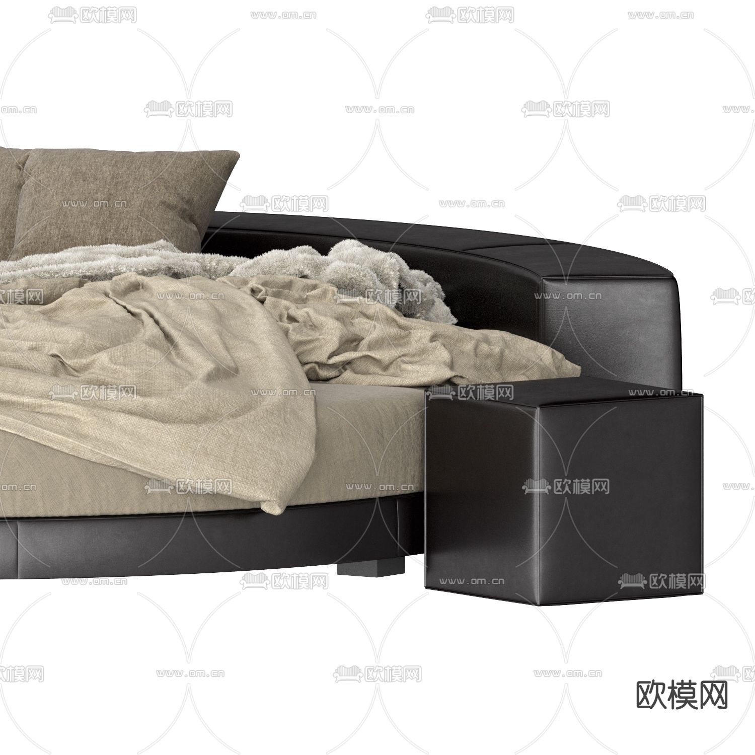 现代布艺圆床3d模型下载（渲染图4）