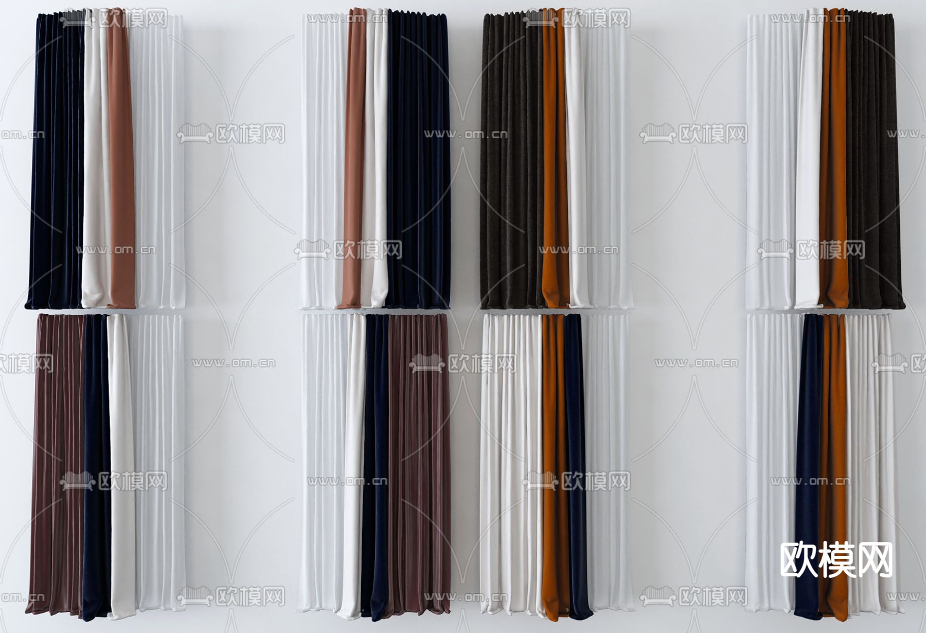 现代布艺窗帘3d模型下载
