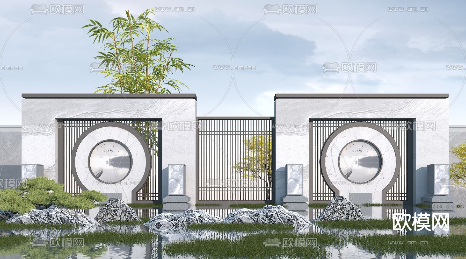 现代园林景观墙3d模型