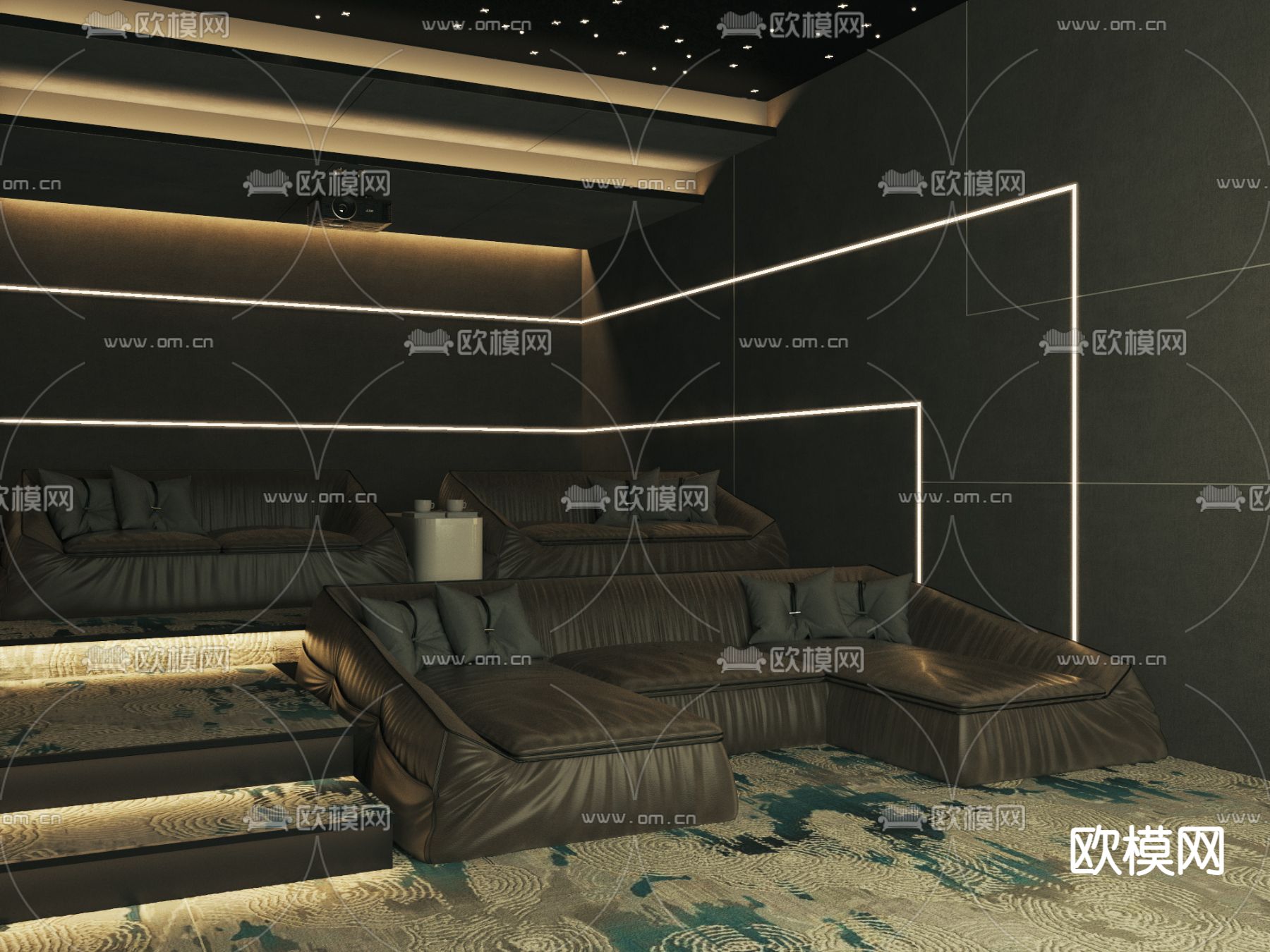 现代视听室影音室3d模型下载（渲染图2）