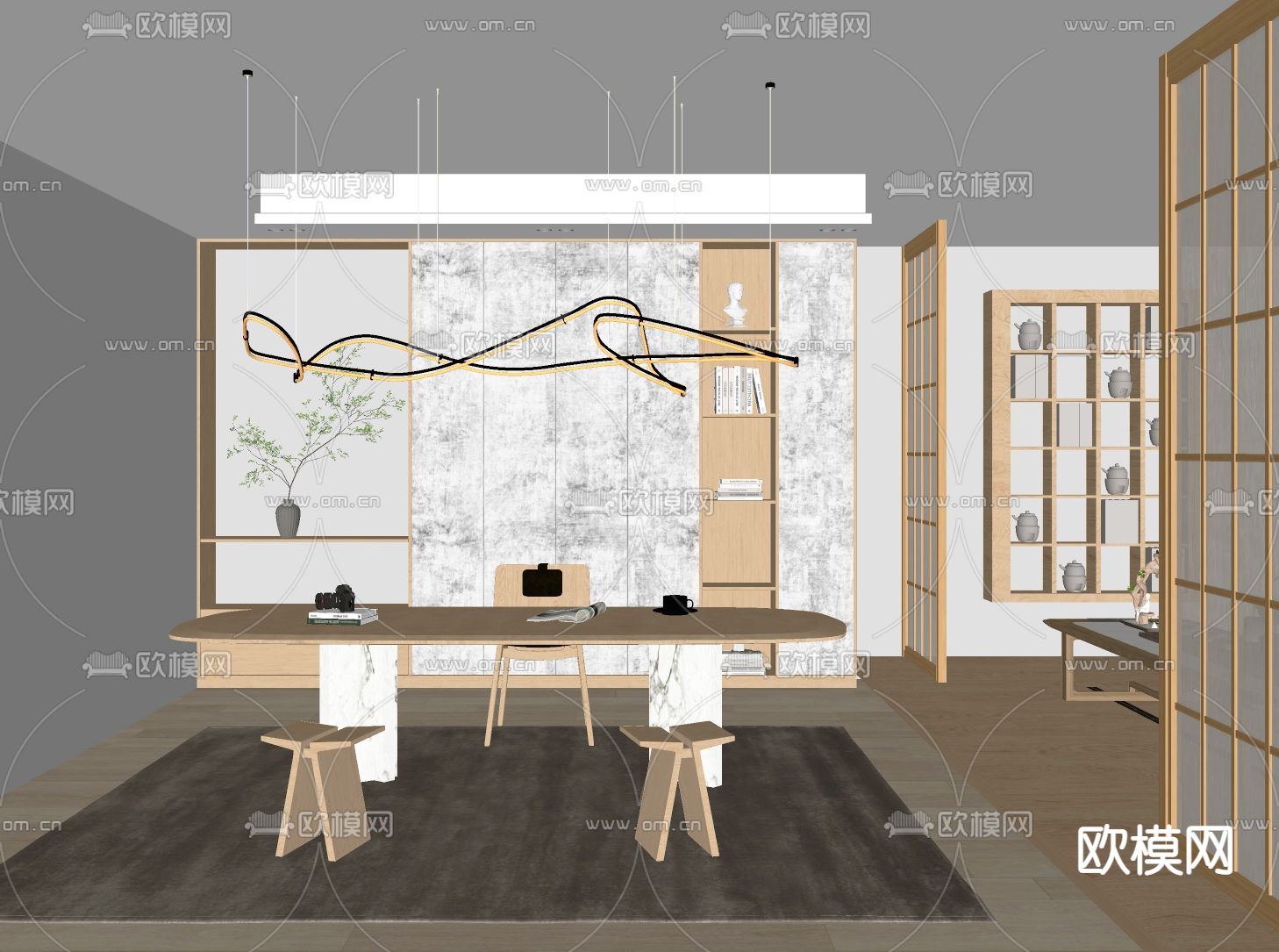 北欧书房su模型下载（渲染图2）