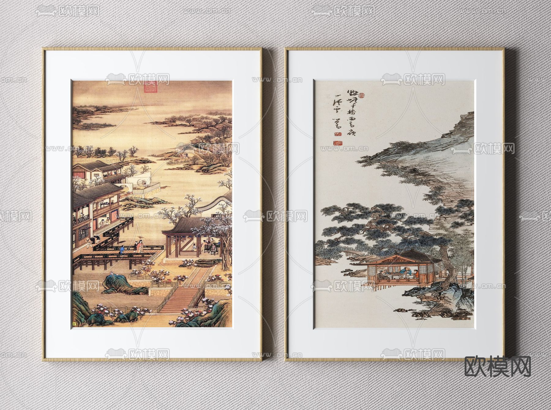 新中式山水装饰画3d模型