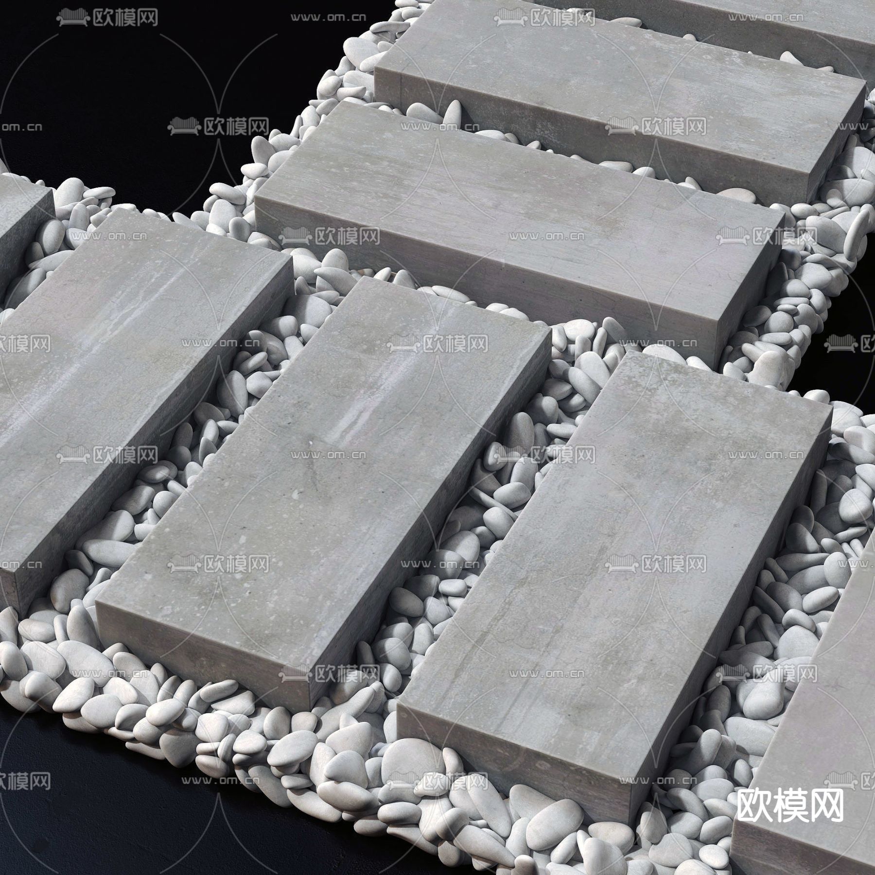 自然风鹅卵石路面3d模型