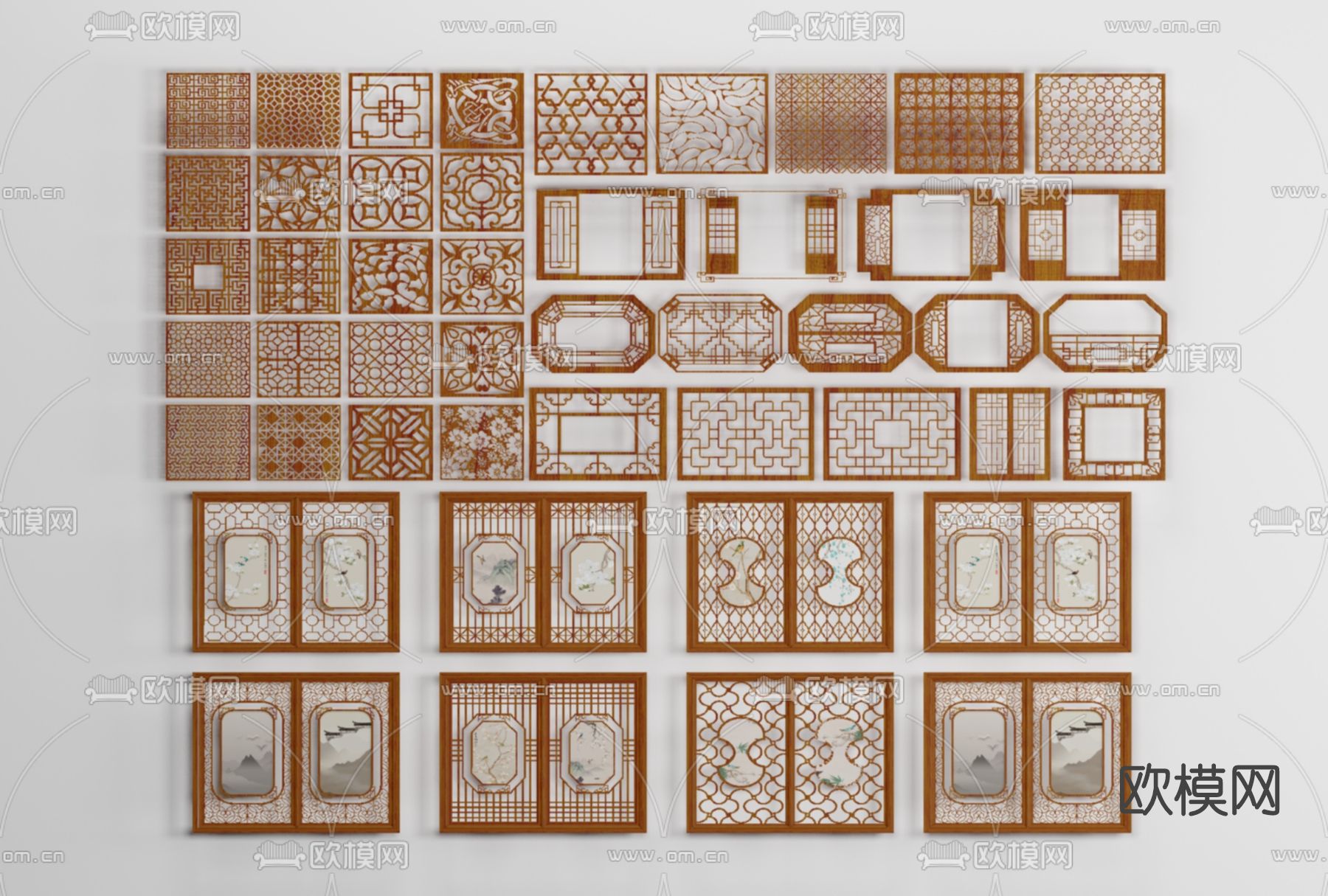 中式花格窗花免费3d模型下载