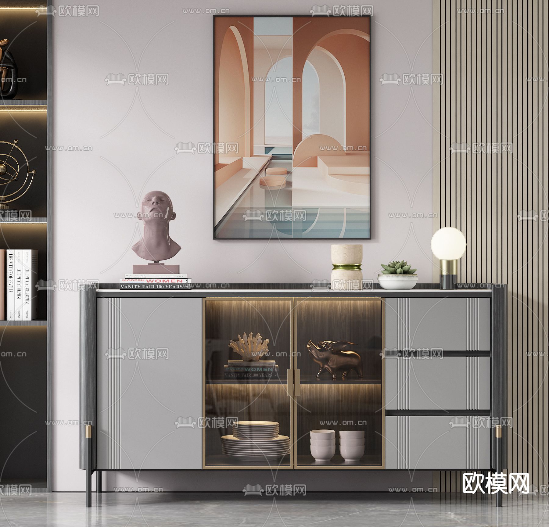 现代轻奢餐边柜3d模型