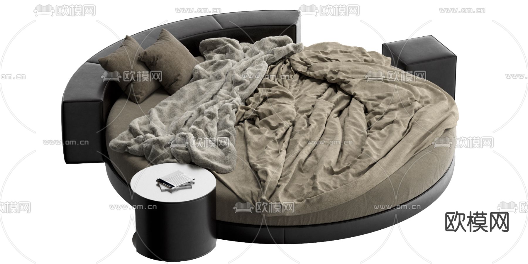 现代布艺圆床3d模型下载（渲染图1）