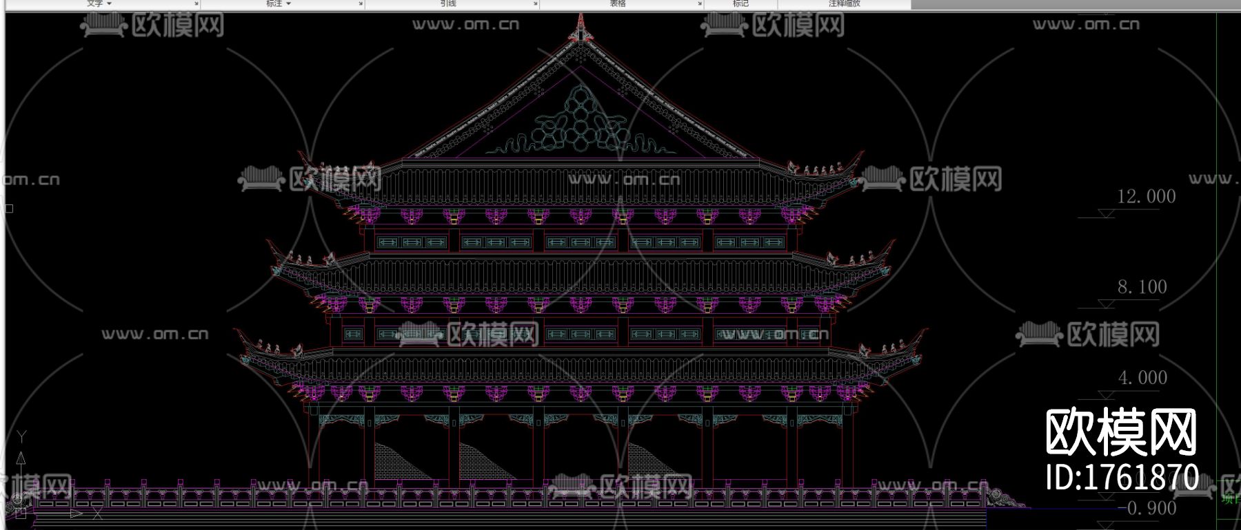 古建筑宝殿cad施工图下载（渲染图1）