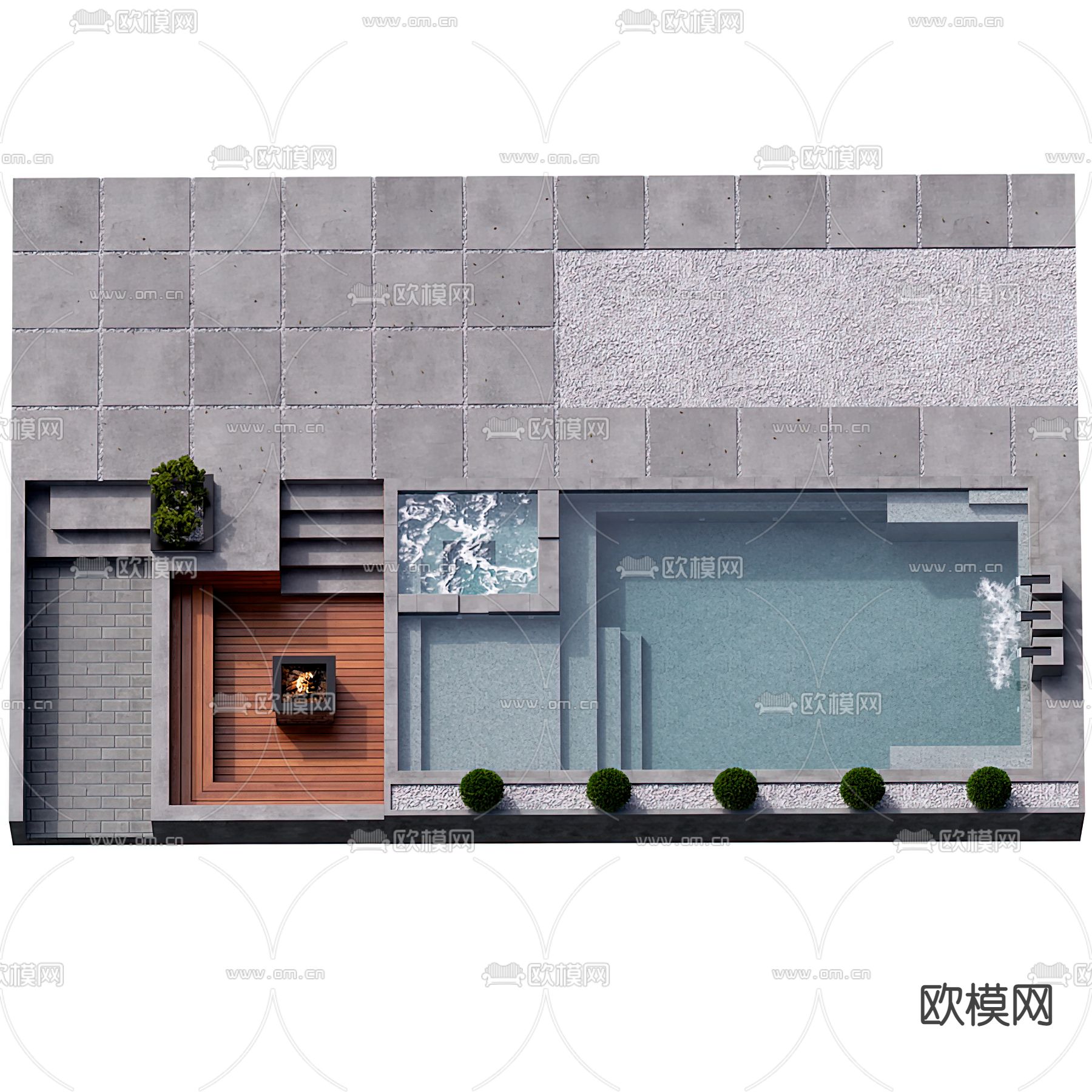 现代户外游泳池3d模型下载（渲染图1）