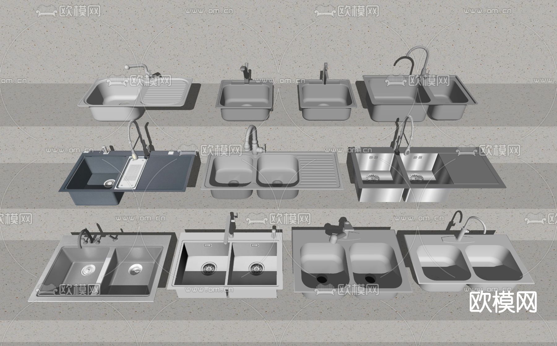 现代不锈钢水槽su模型下载（渲染图2）