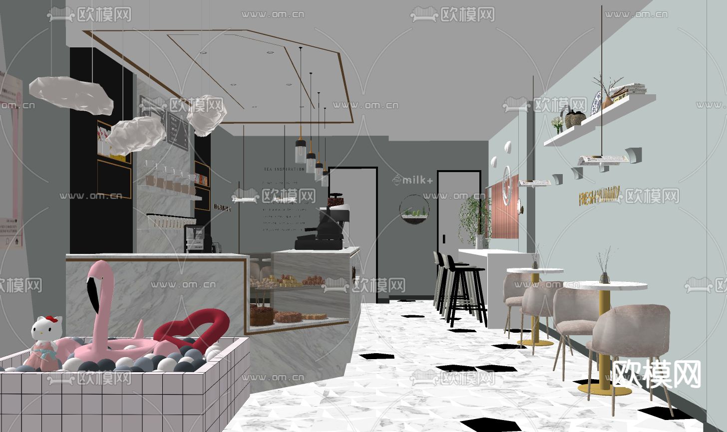 现代奶茶店su模型下载