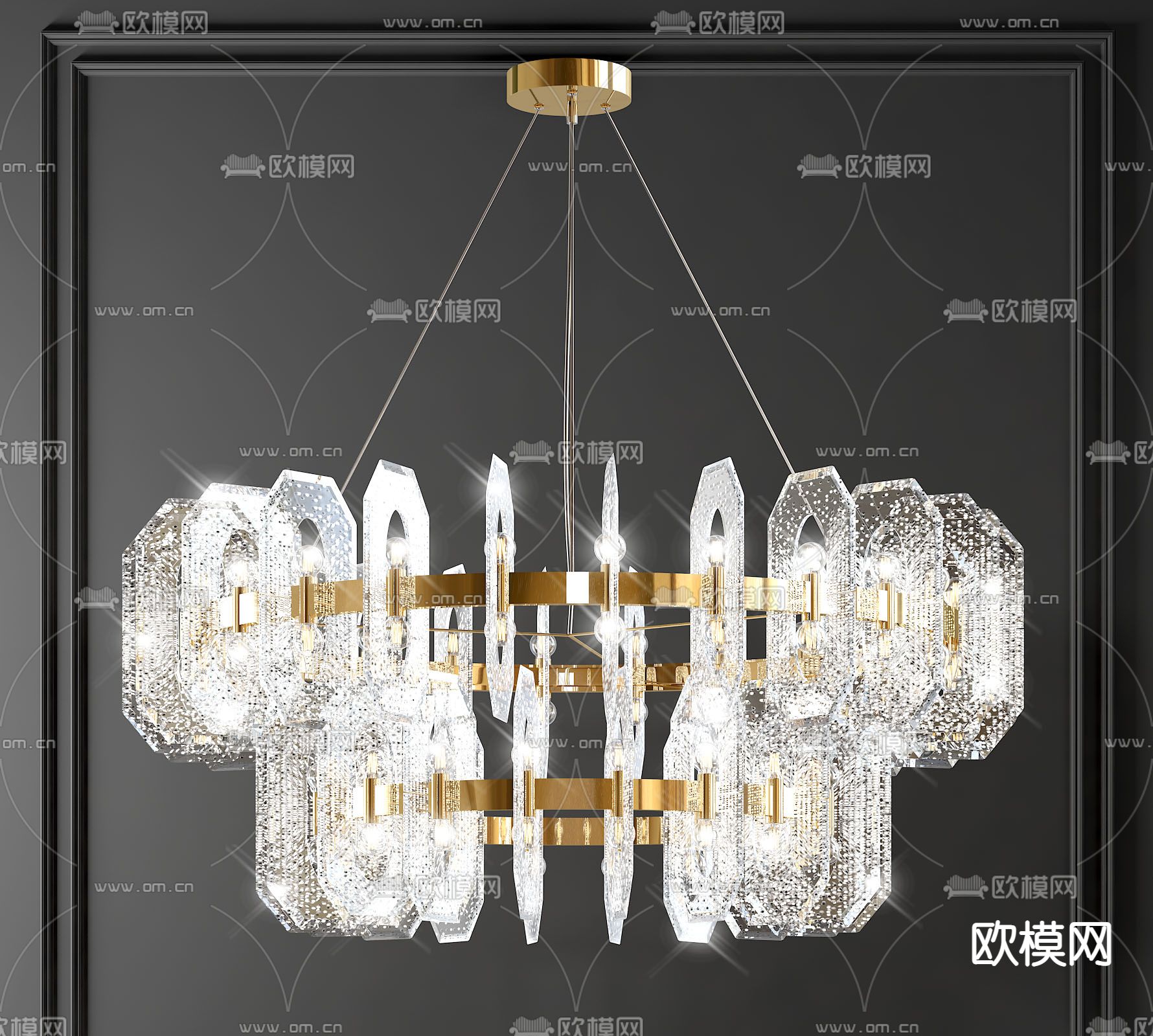 现代轻奢双层水晶吊灯3d模型下载