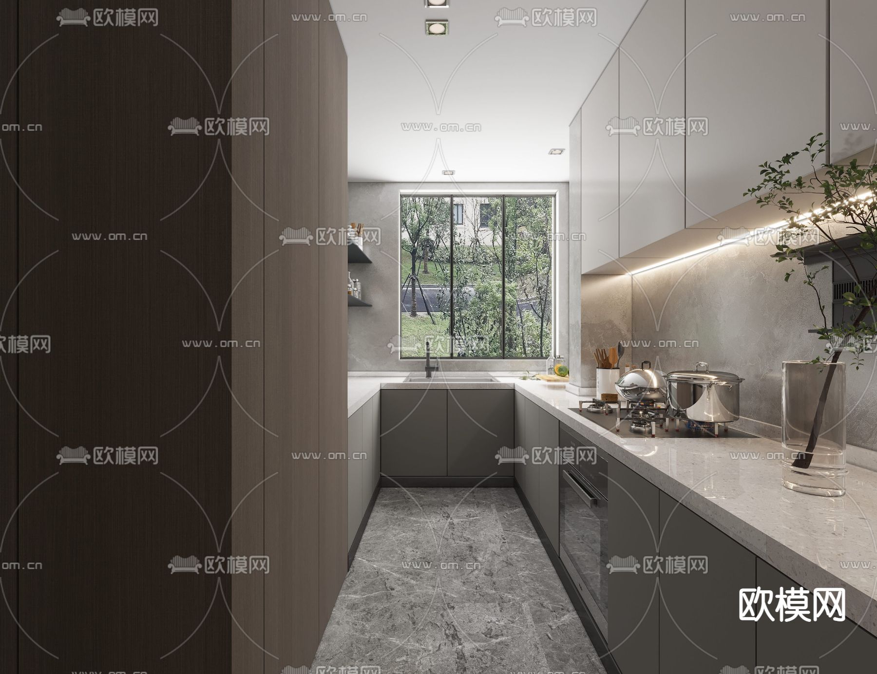 现代高级灰厨房3d模型下载（渲染图2）