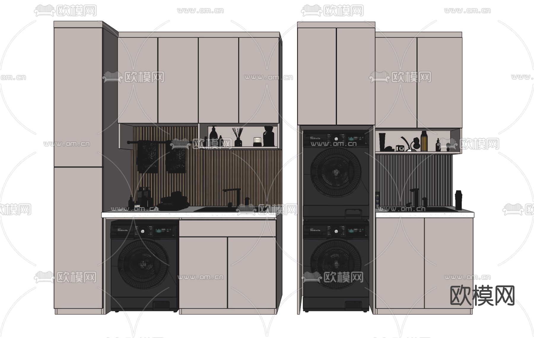 现代阳台浴室洗衣机柜su模型下载（渲染图2）