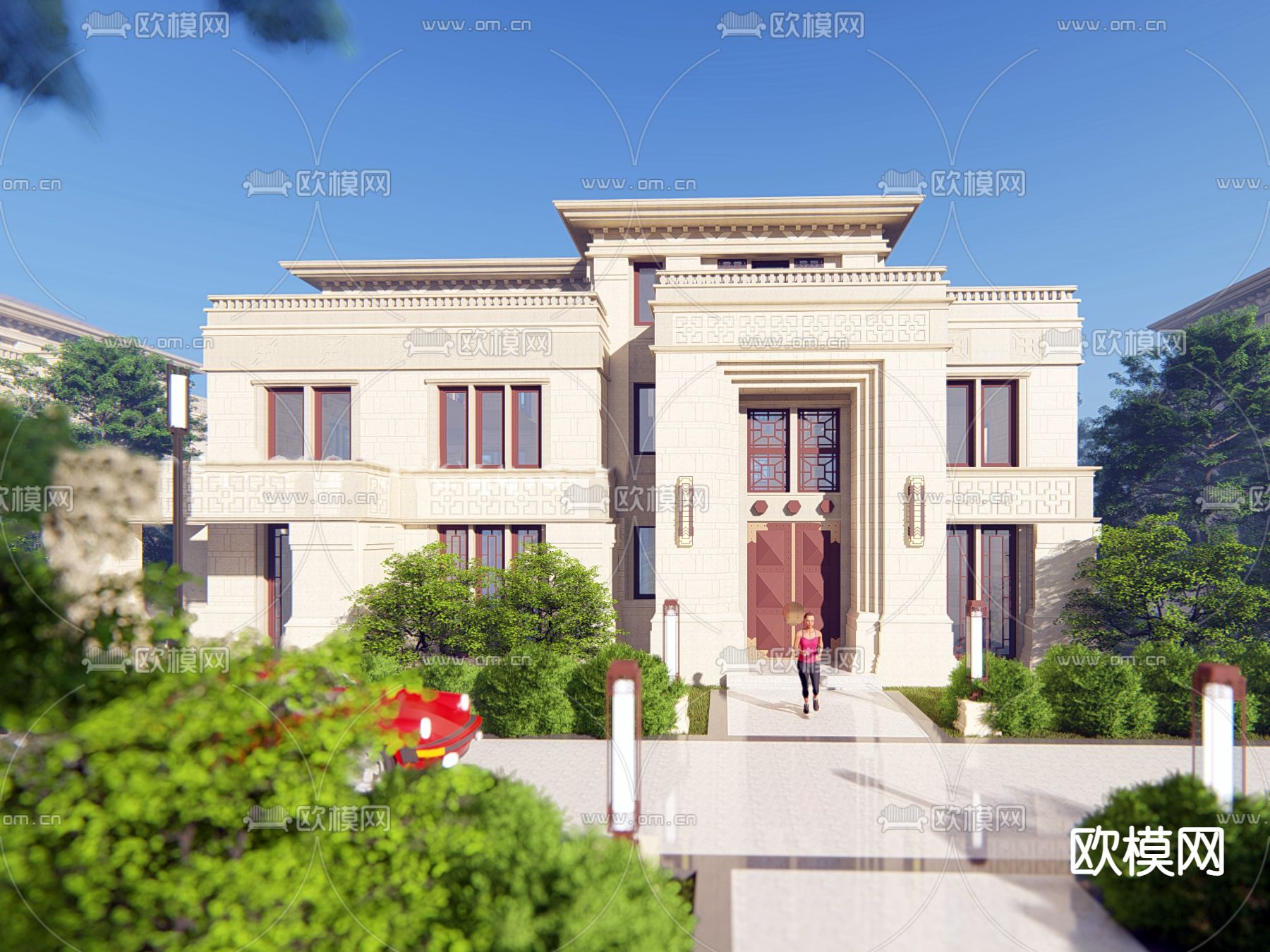 新中式独栋别墅su模型下载（渲染图6）