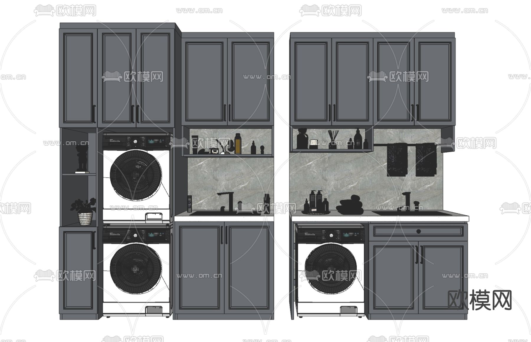 美式阳台浴室洗衣机su模型下载（渲染图2）