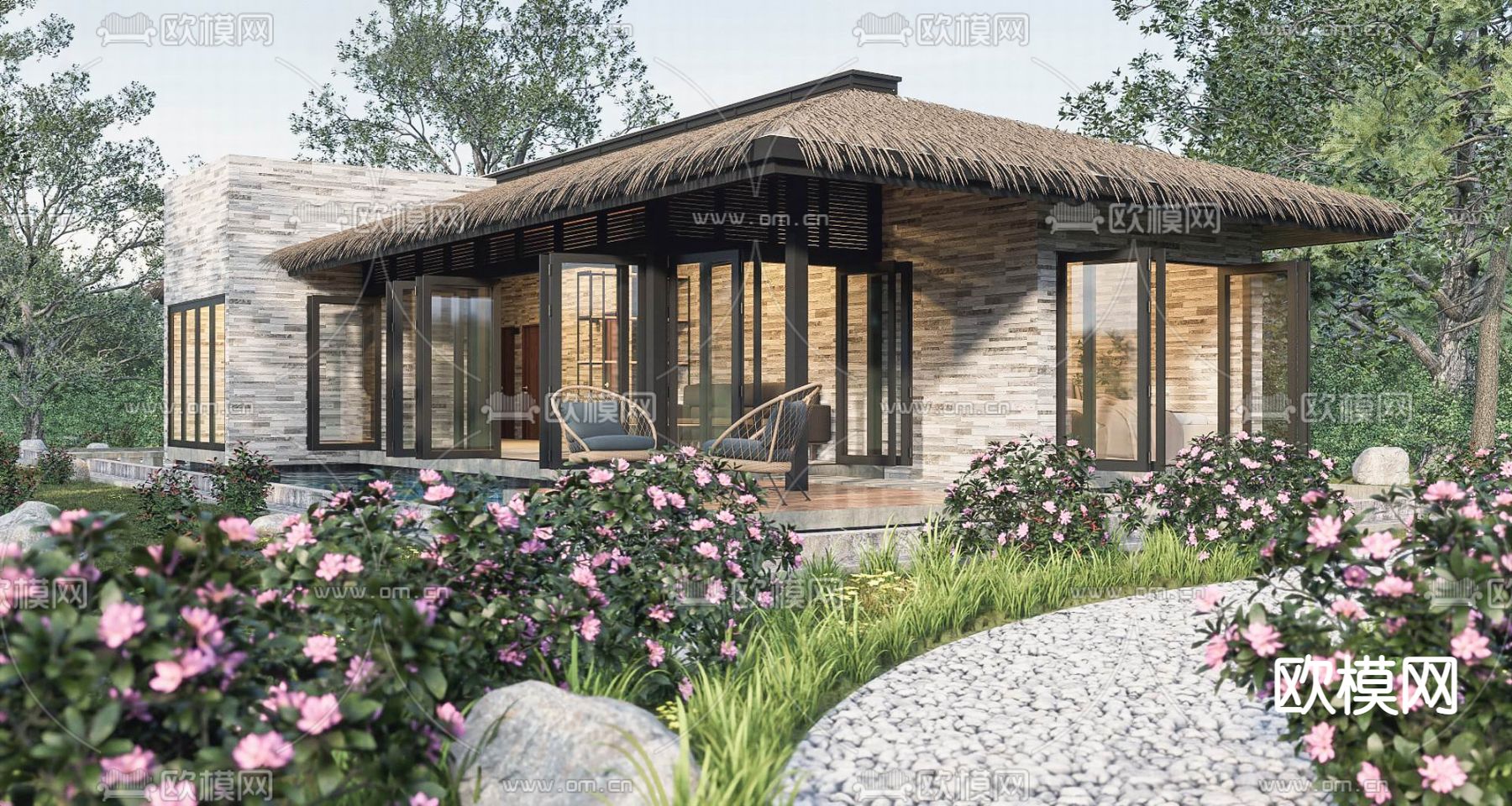 现代民宿酒店建筑su模型下载（渲染图1）