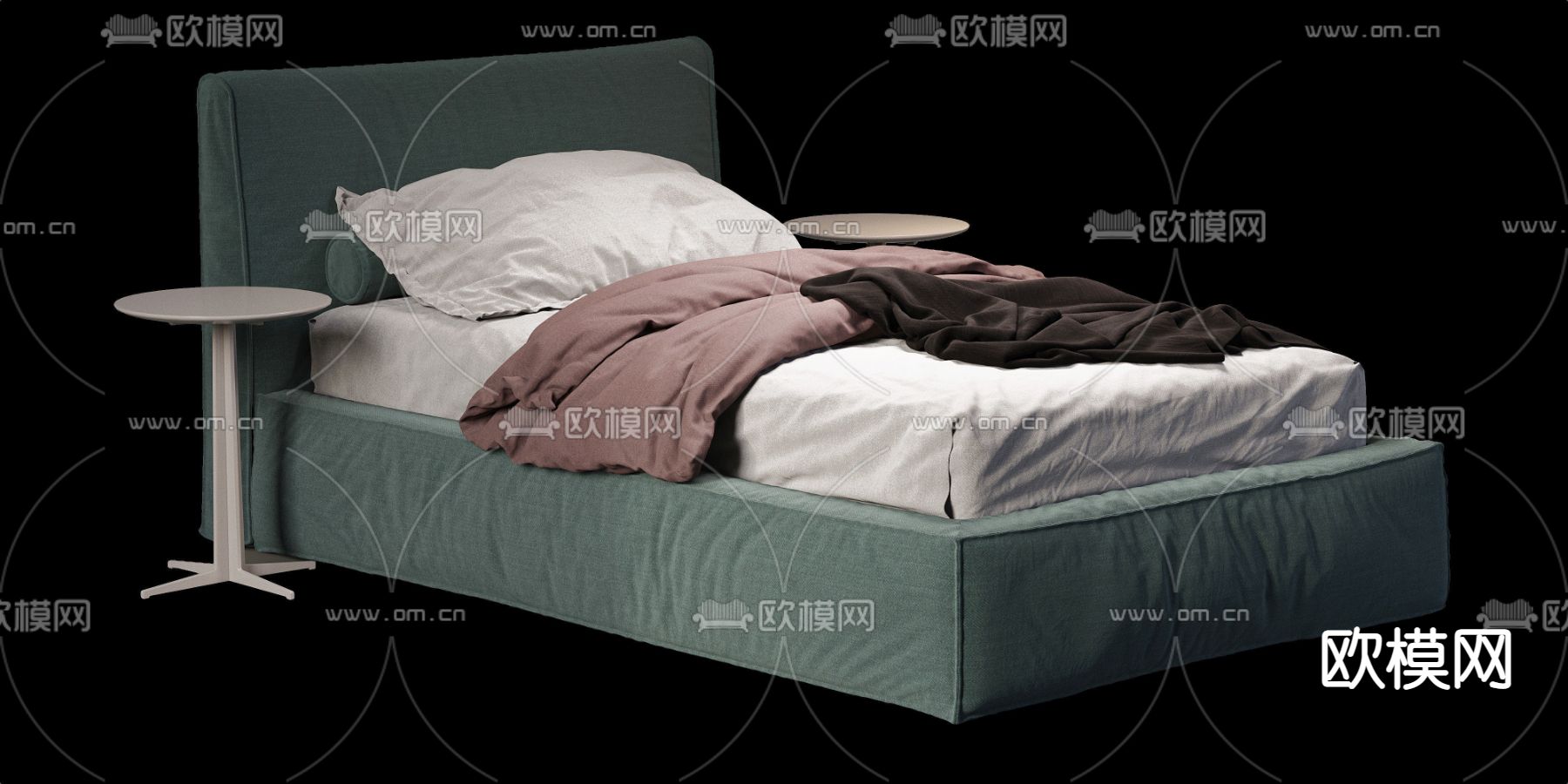 现代布艺单人床3d模型下载（渲染图1）