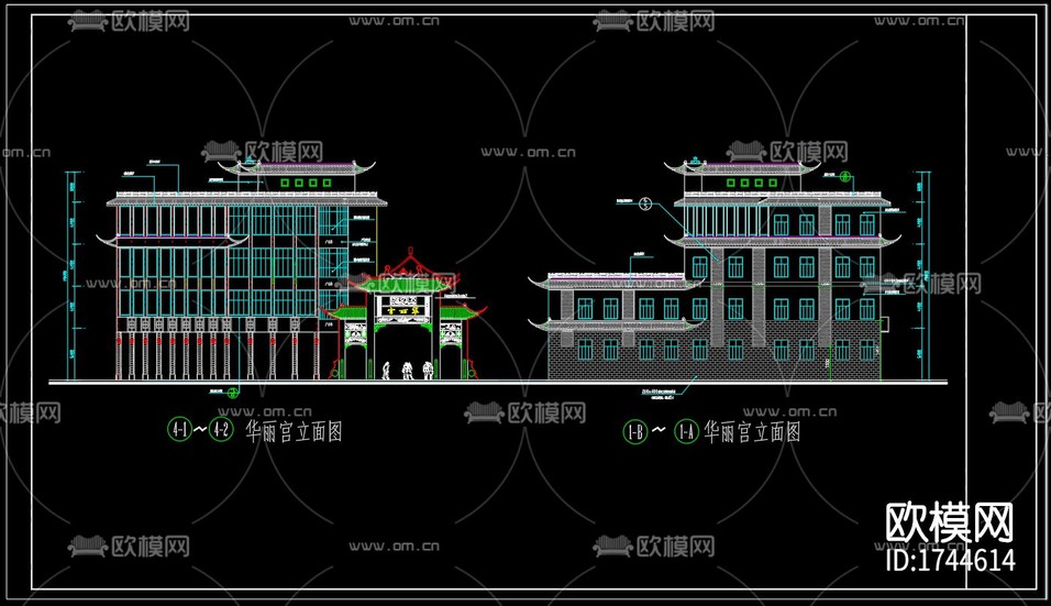 新中式建筑cad立面圖下載(渲染圖1)