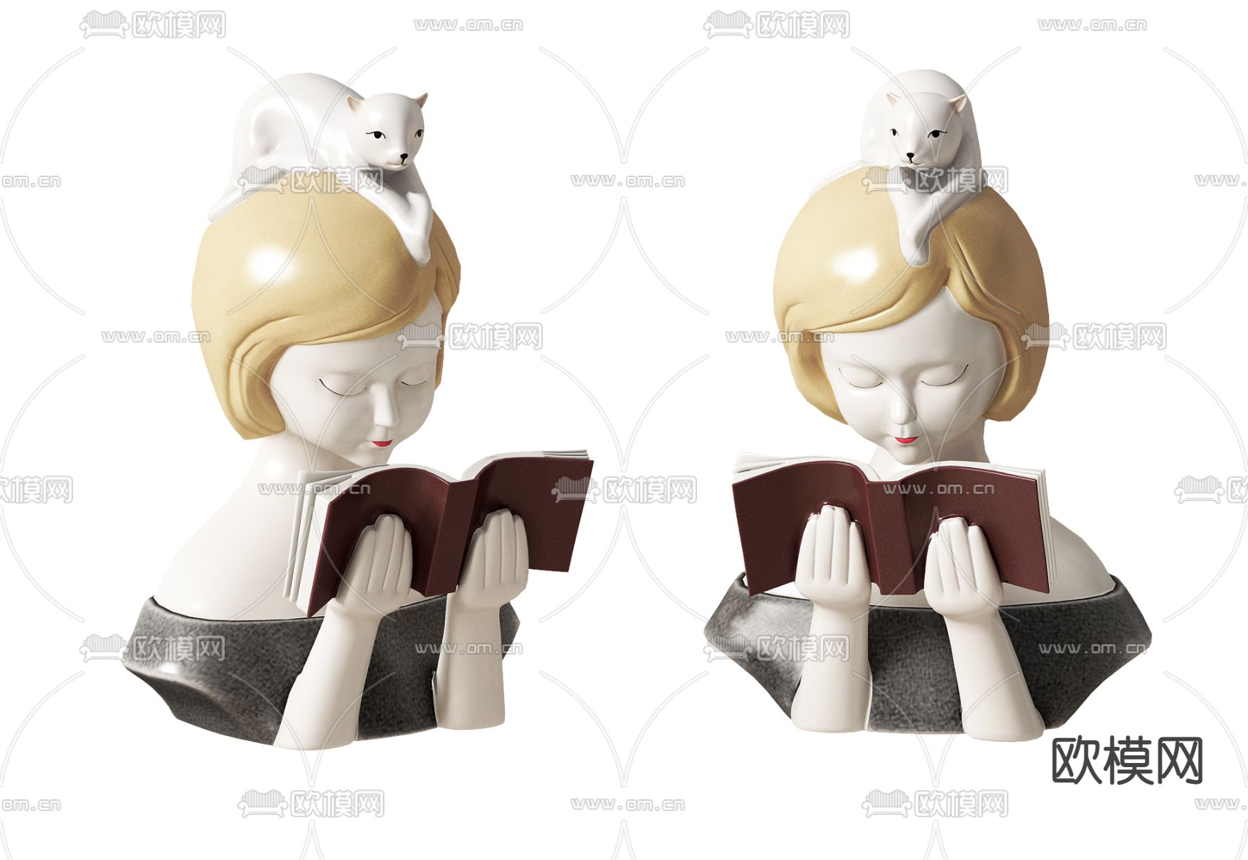 现代阅读女孩雕塑摆件3d模型