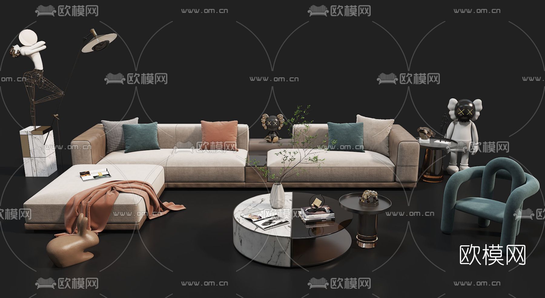 现代沙发组合免费3d模型下载
