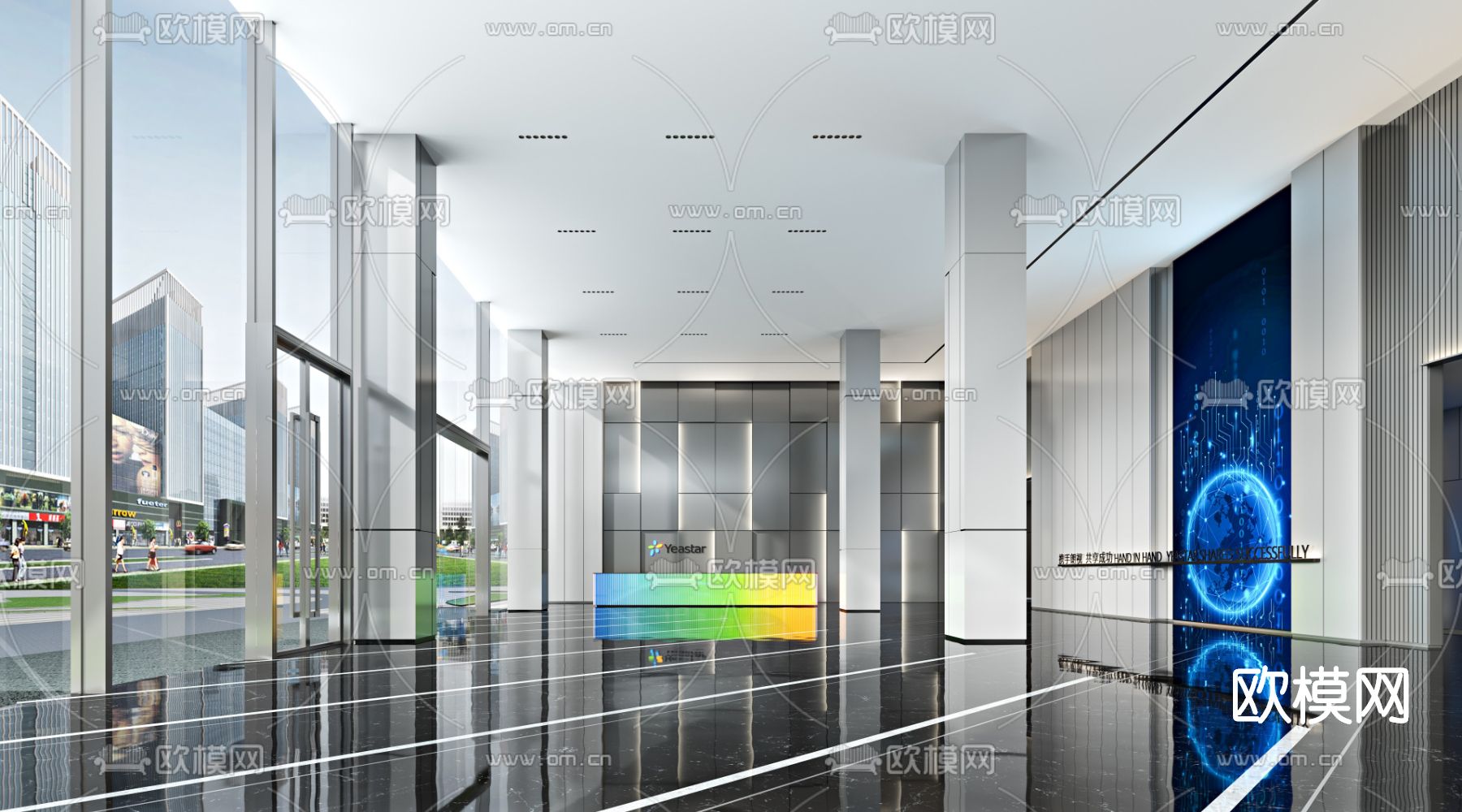 现代办公大堂前台3d模型