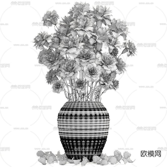 现代康乃馨花瓶插花3d模型下载(渲染图4)