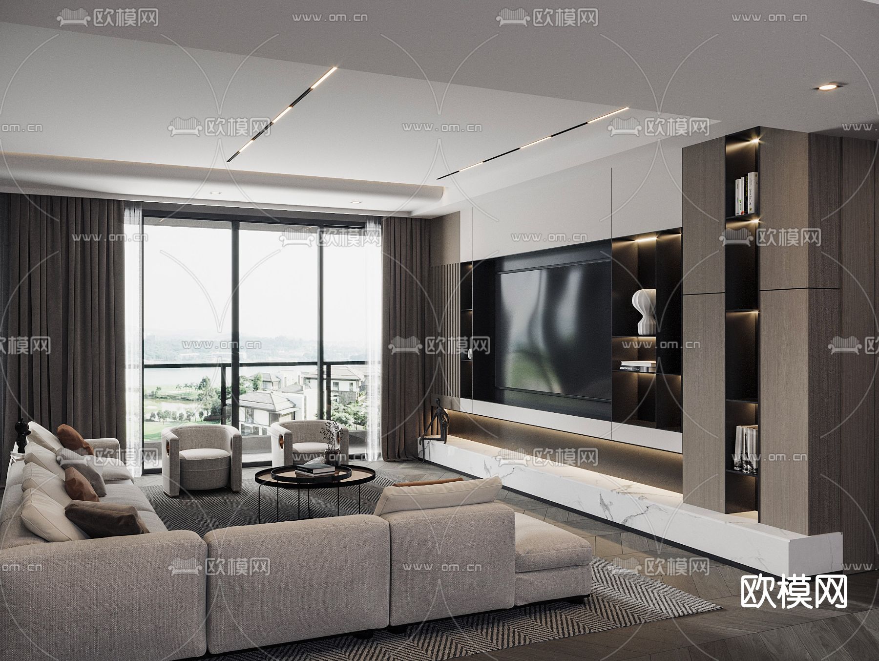 现代高级灰客厅3d模型
