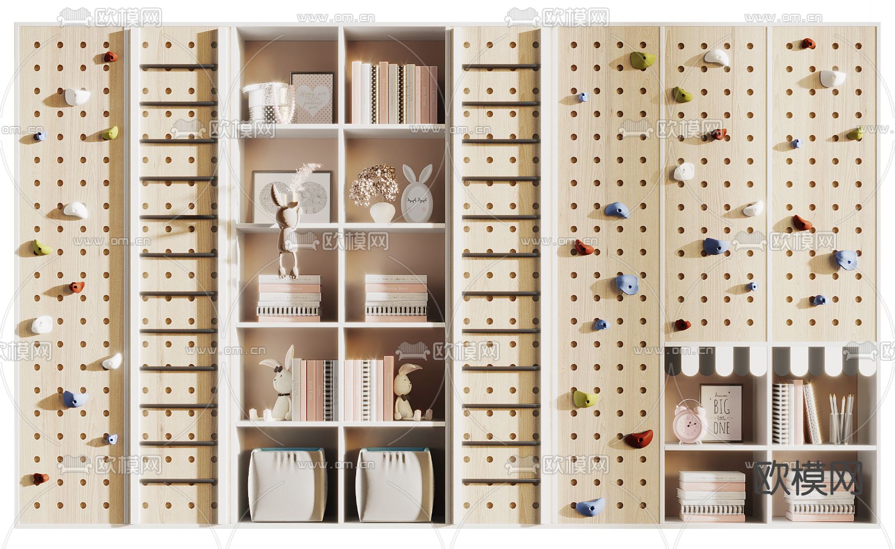 现代儿童装饰柜书柜3d模型下载（渲染图1）