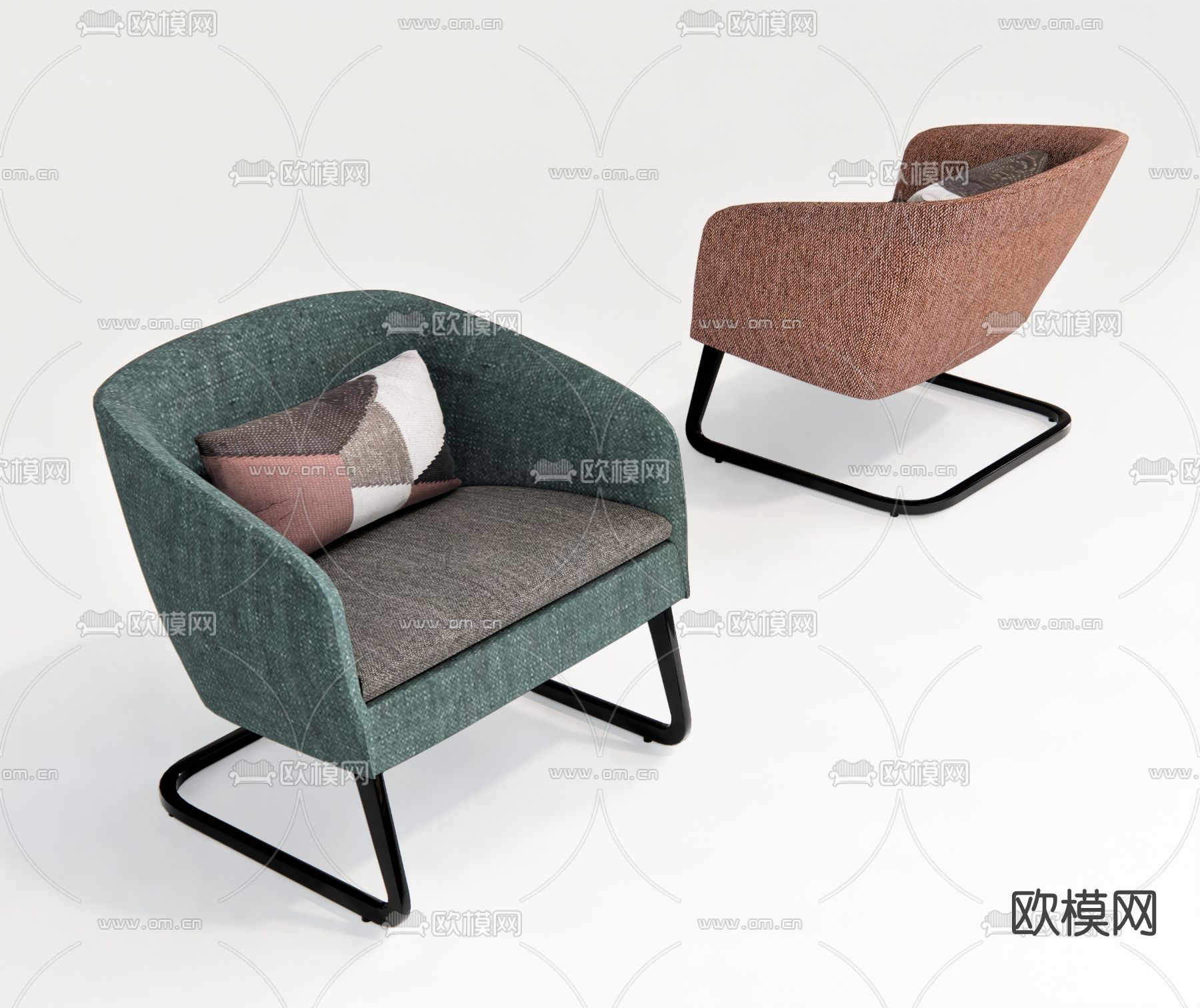 现代布艺单人沙发su模型下载（渲染图1）