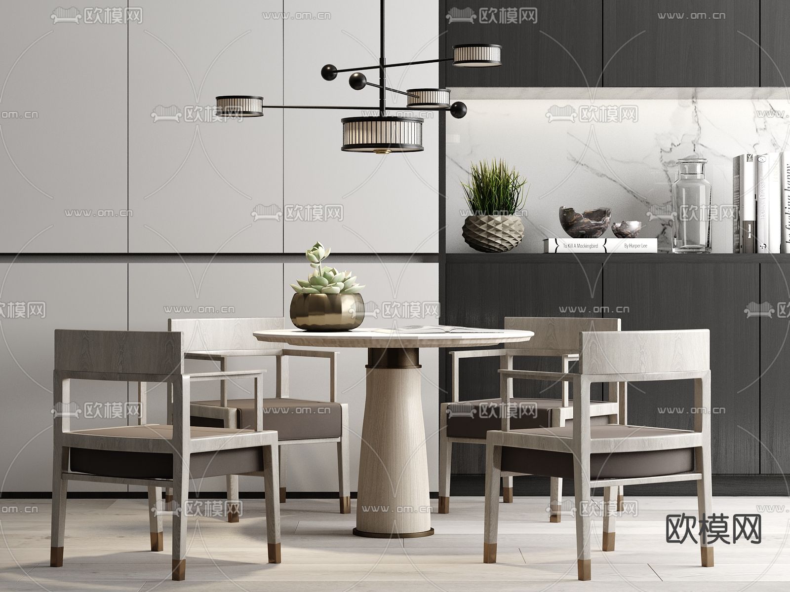 新中式实木休闲桌椅3d模型下载