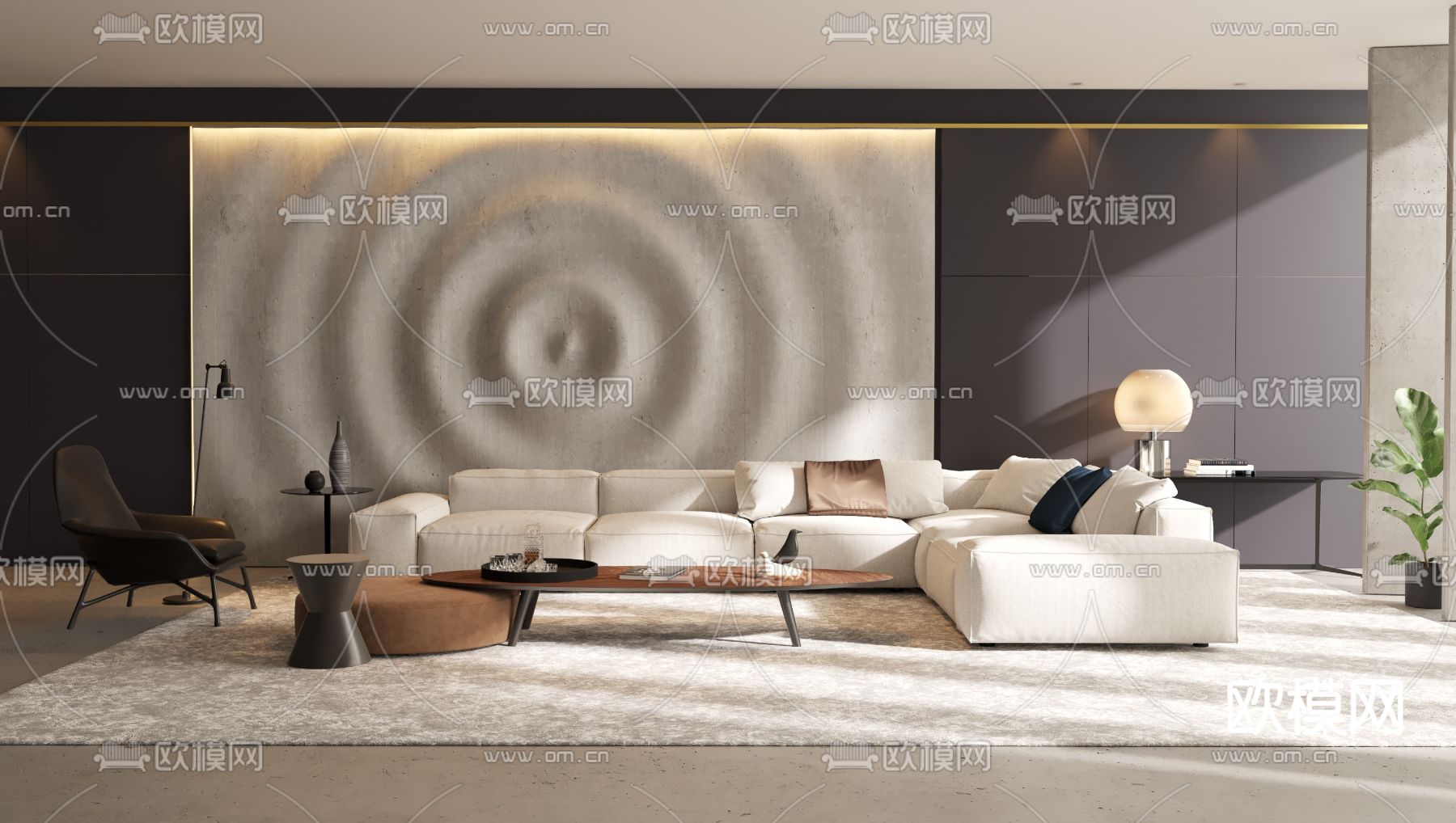 侘寂布艺转角沙发组合3d模型